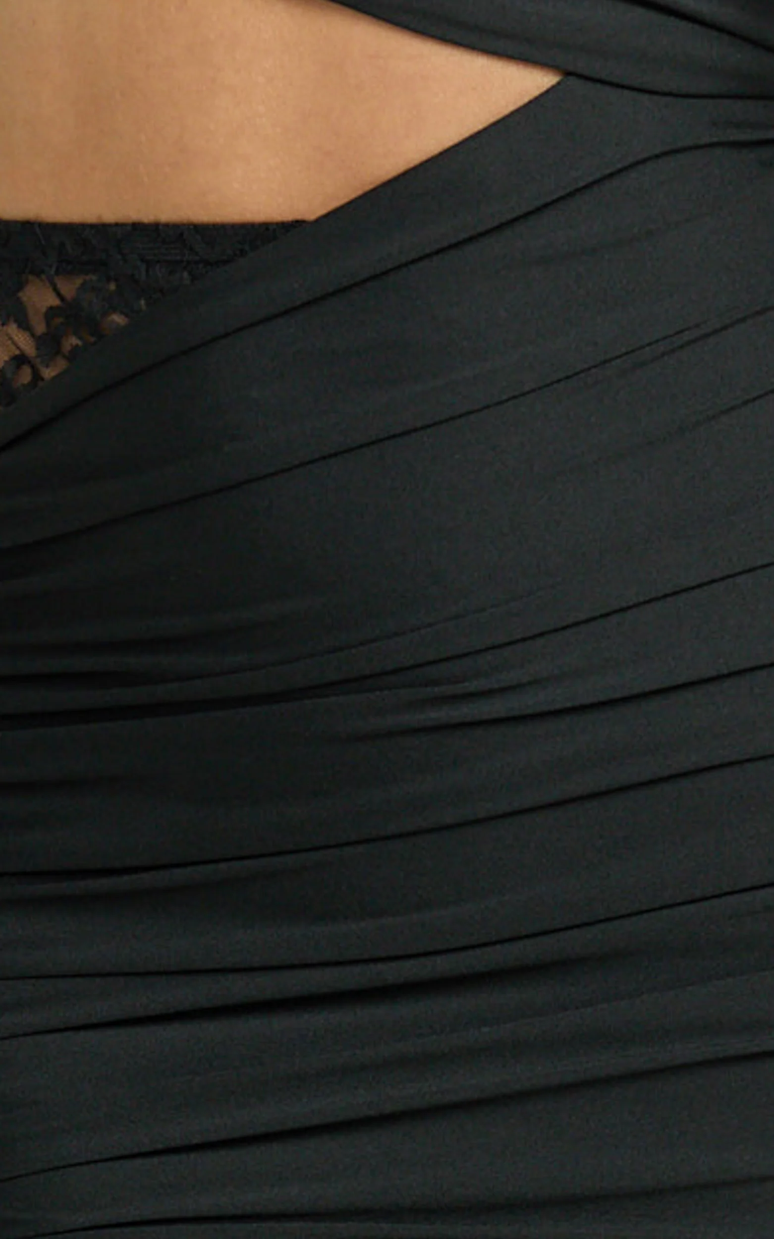 Ferguson Maxi Dress - One Shoulder Draped Jersey and Lace Dress in Black - Image 7