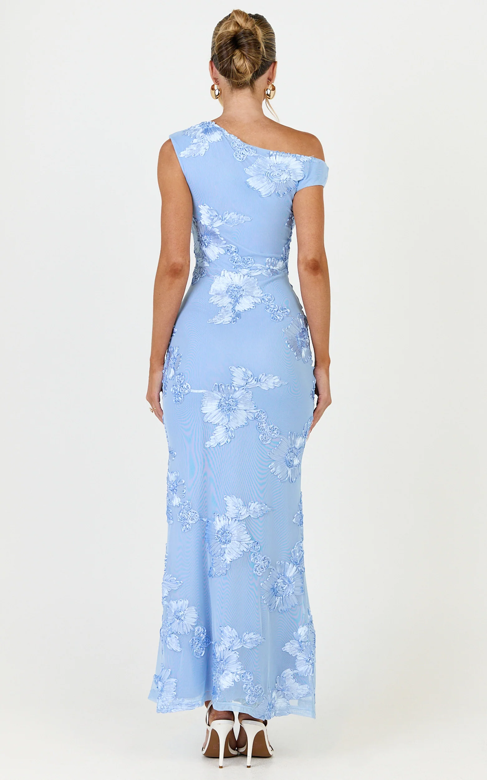 Flora Midi Dress - One Shoulder Dress in Blue - Image 11