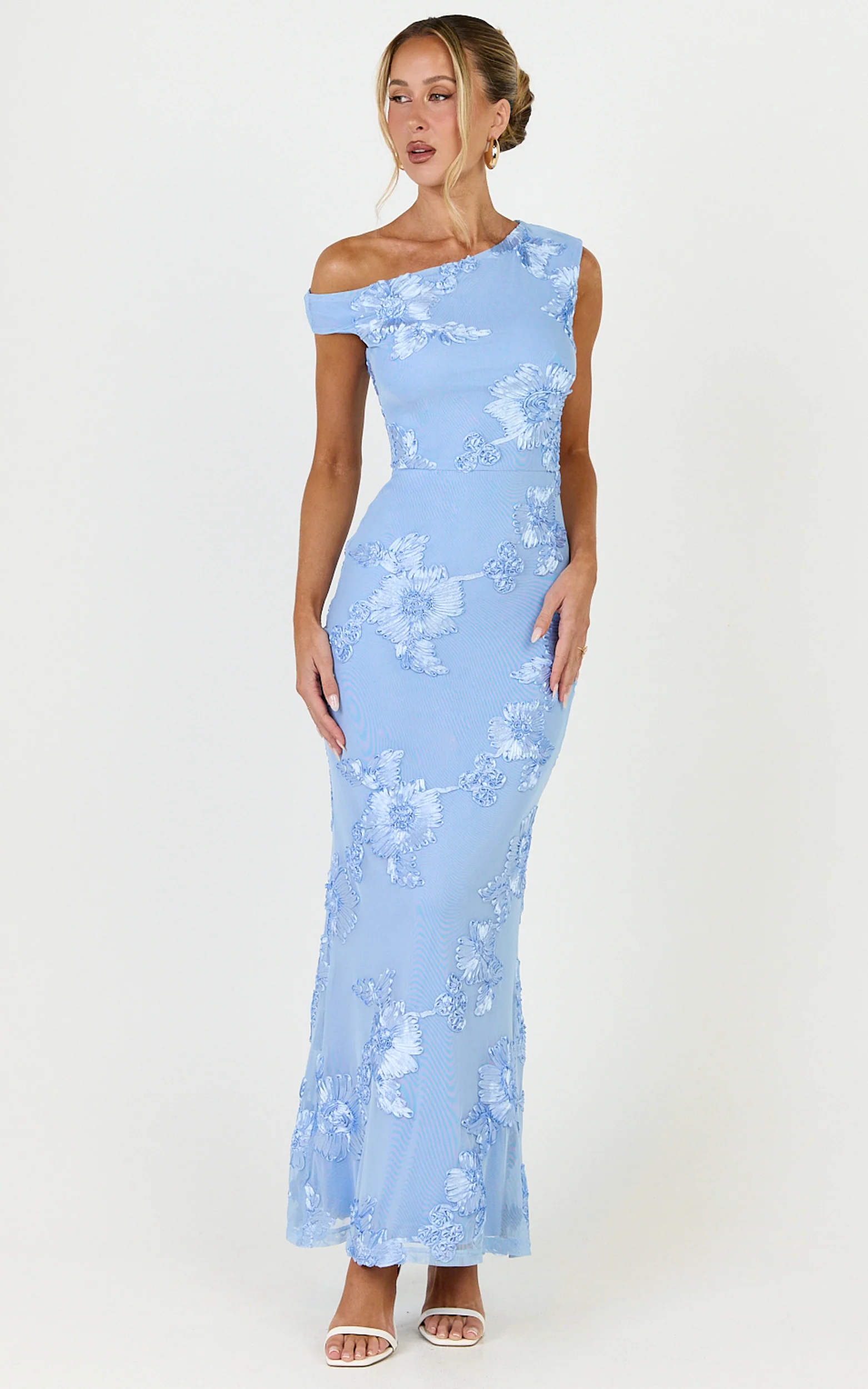 Flora Midi Dress - One Shoulder Dress in Blue - Image 3