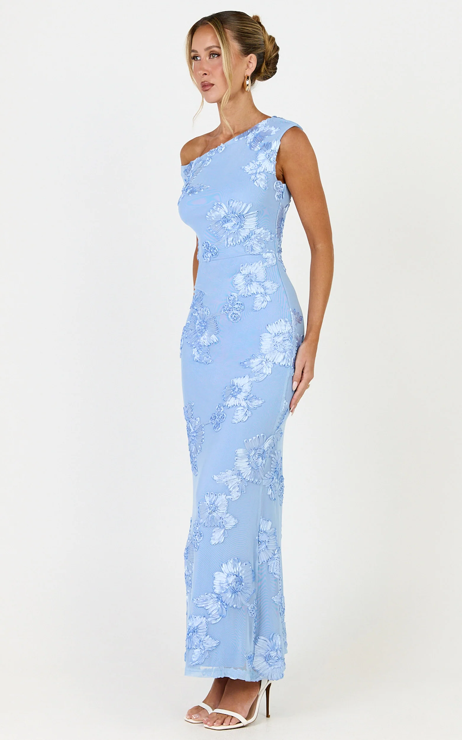 Flora Midi Dress - One Shoulder Dress in Blue - Image 8