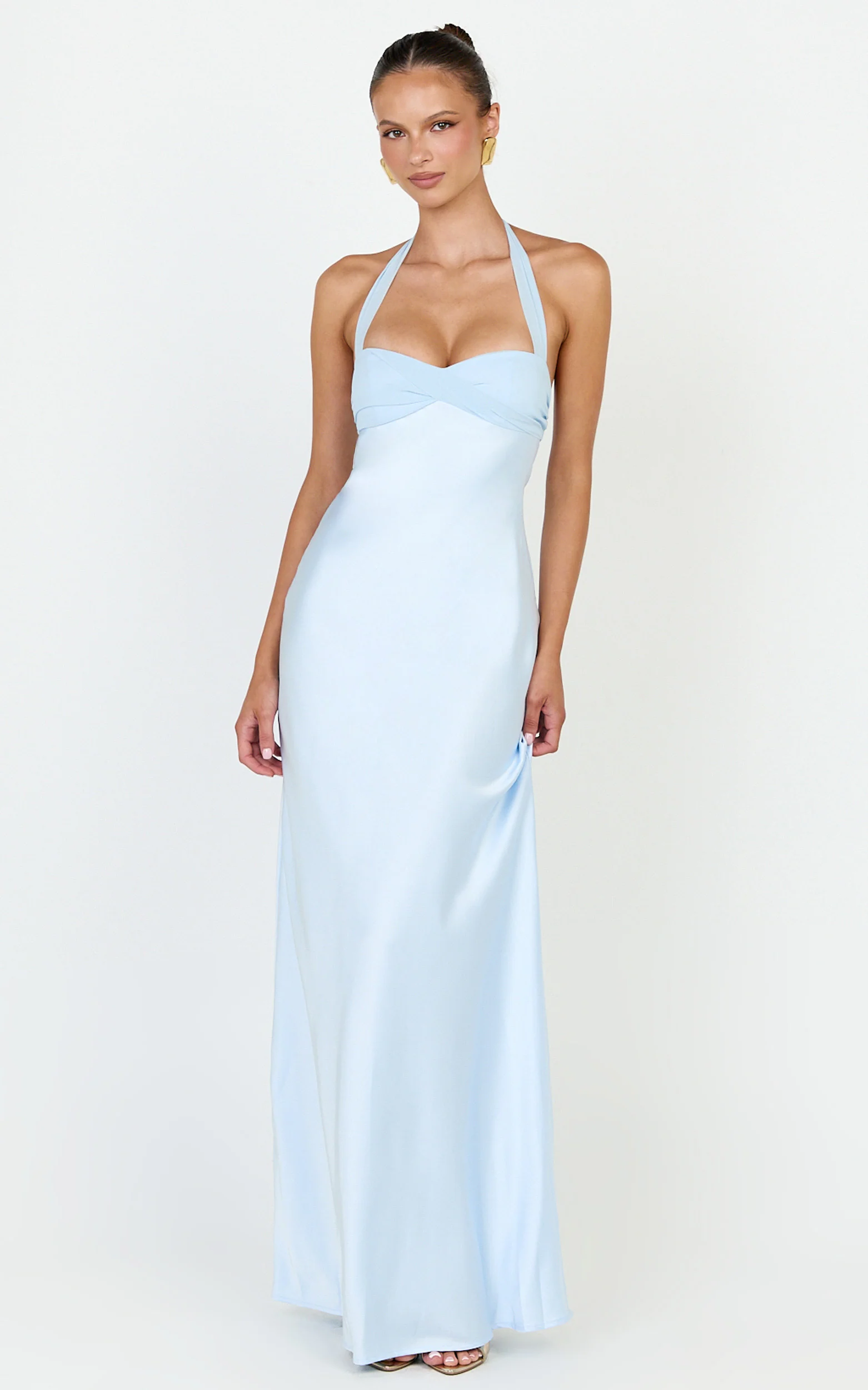 Flynn Maxi Dress - Satin Halter Sweetheart Neck Dress in Blue - Image 3