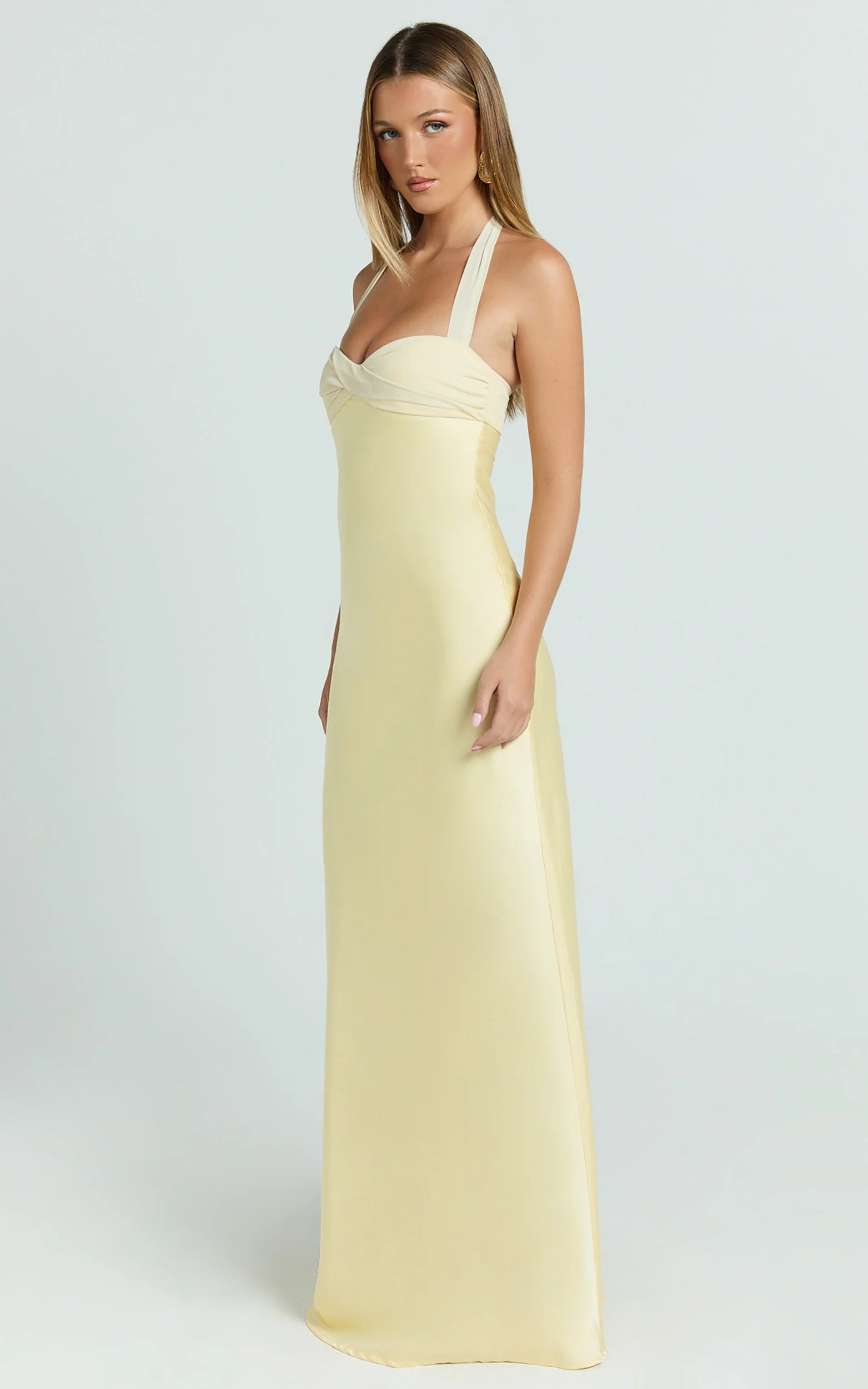 Flynn Maxi Dress - Satin Halter Sweetheart Neck Dress in Butter Yellow - Image 5