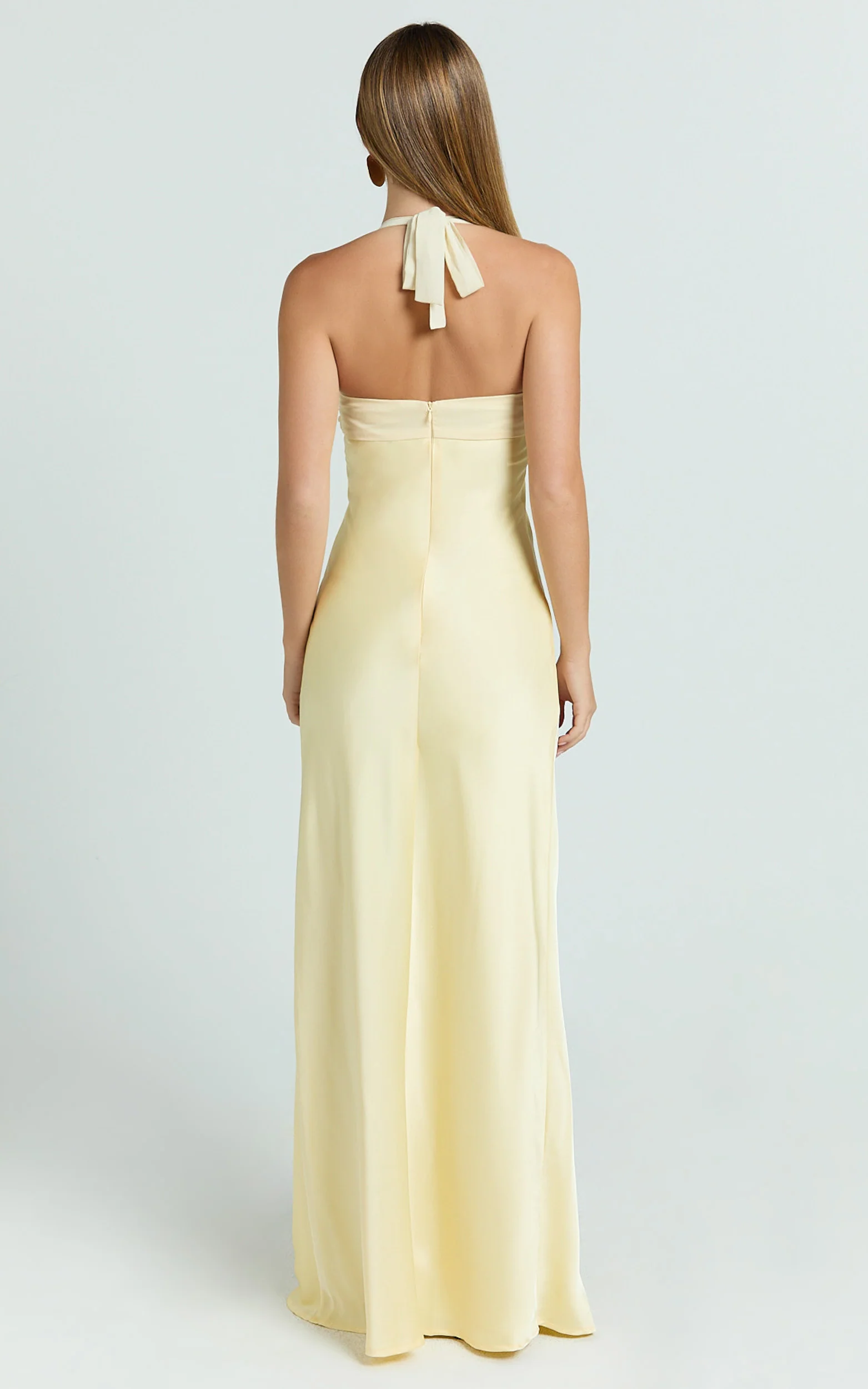 Flynn Maxi Dress - Satin Halter Sweetheart Neck Dress in Butter Yellow - Image 6