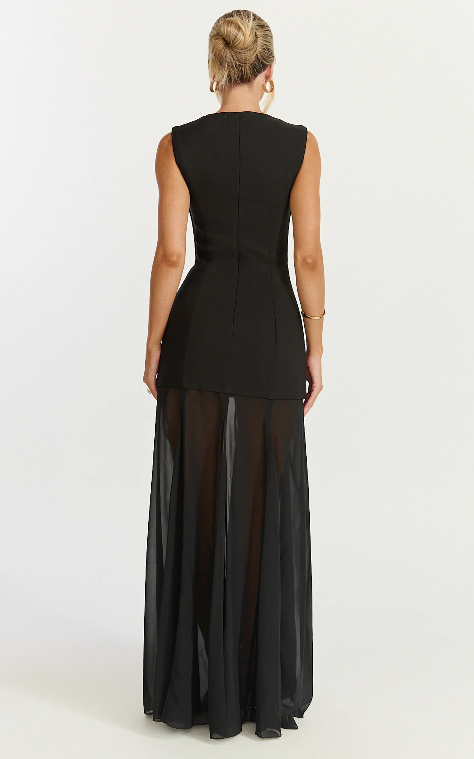 Frances Maxi Dress - Contrast U Neck Godet A Line Dress in Black - Image 5