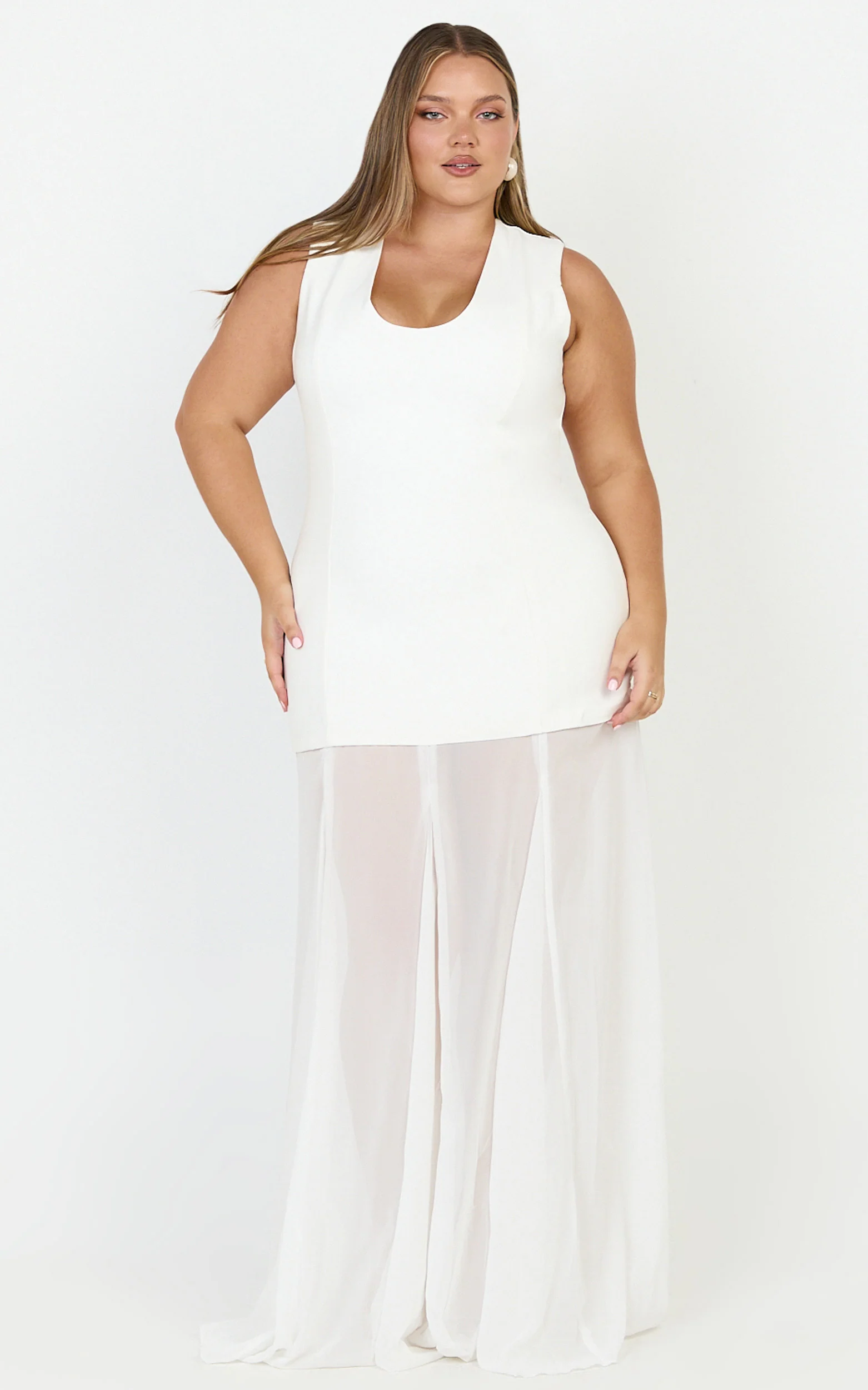 Frances Maxi Dress - Contrast U Neck Godet A Line Dress in Ivory - Image 4