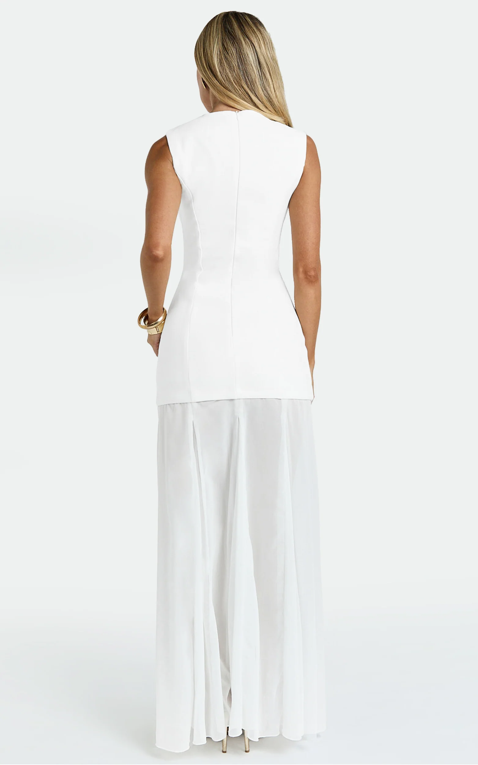 Frances Maxi Dress - Contrast U Neck Godet A Line Dress in Ivory - Image 7