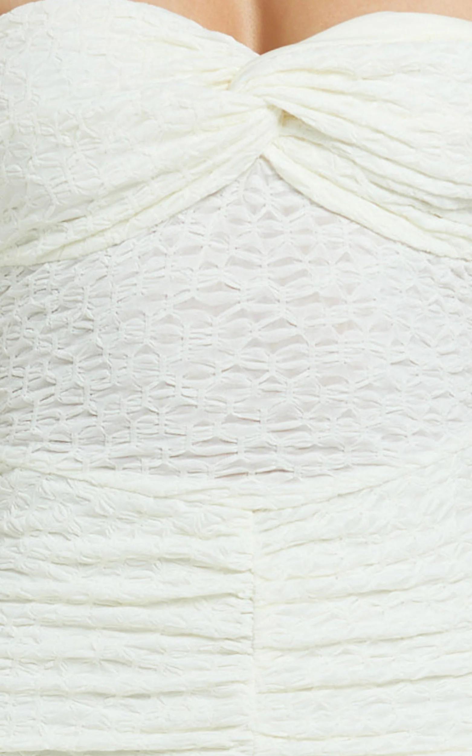 Francine Midi Dress - Strapless Twist Sheer Textured Jersey Dress in Cream - Image 9