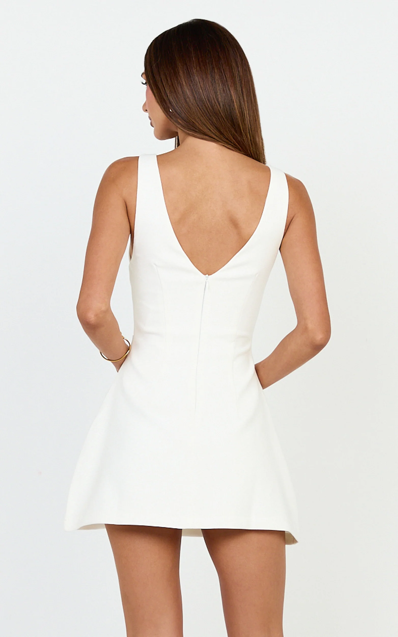 Freddie Mini Dress - Boat Neck Fit and Flare Dress in White - Image 6