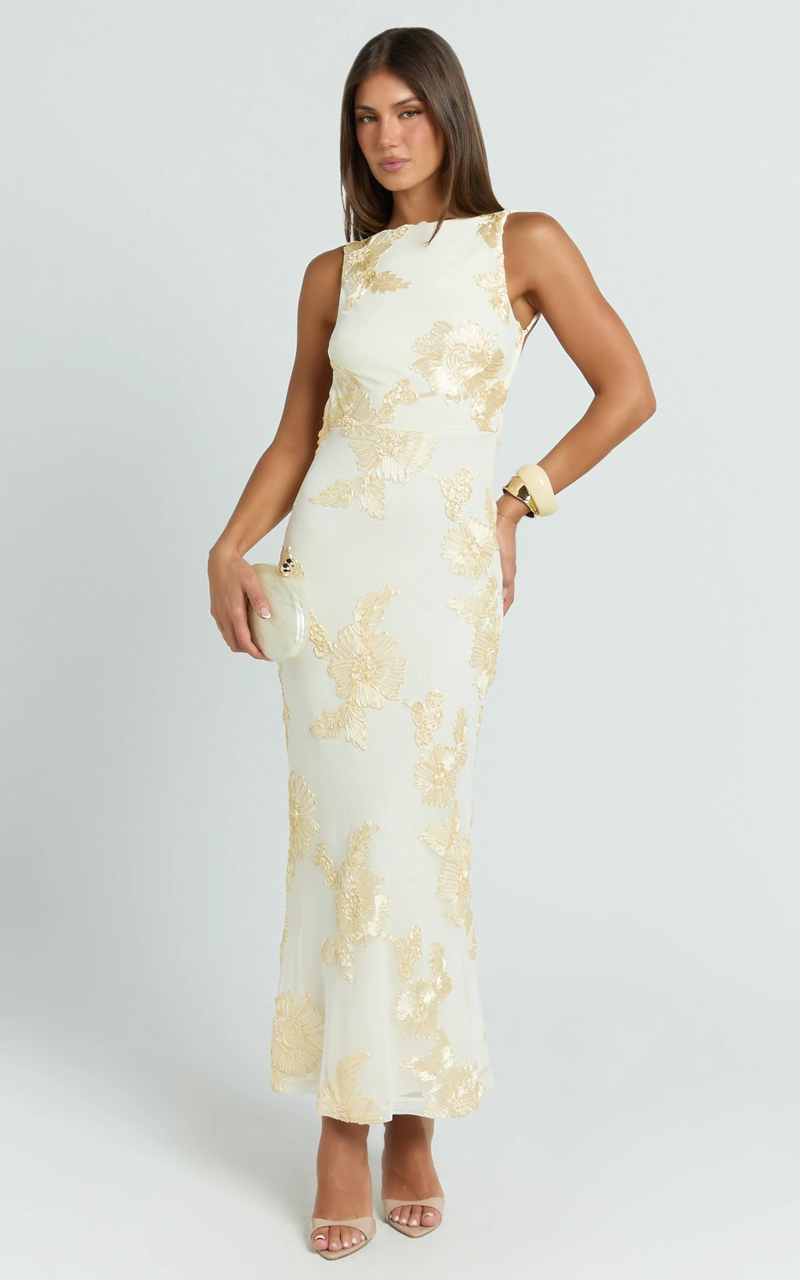 Freya Midi Dress - Boat Neck Backless Dress in Yellow - Image 3