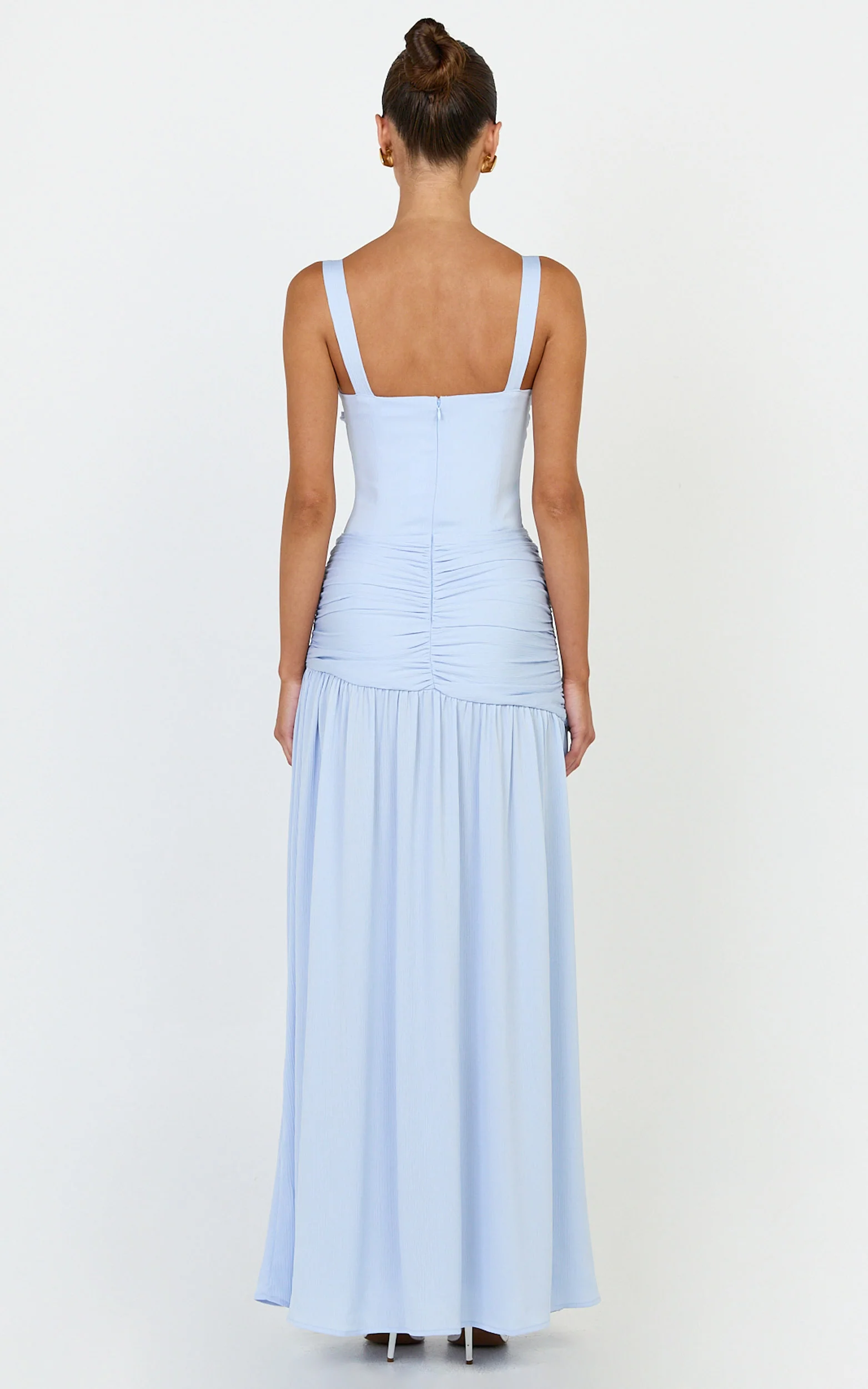 Freya Maxi Dress - Twist Bust Detail Drop Waist Dress in Blue - Image 5