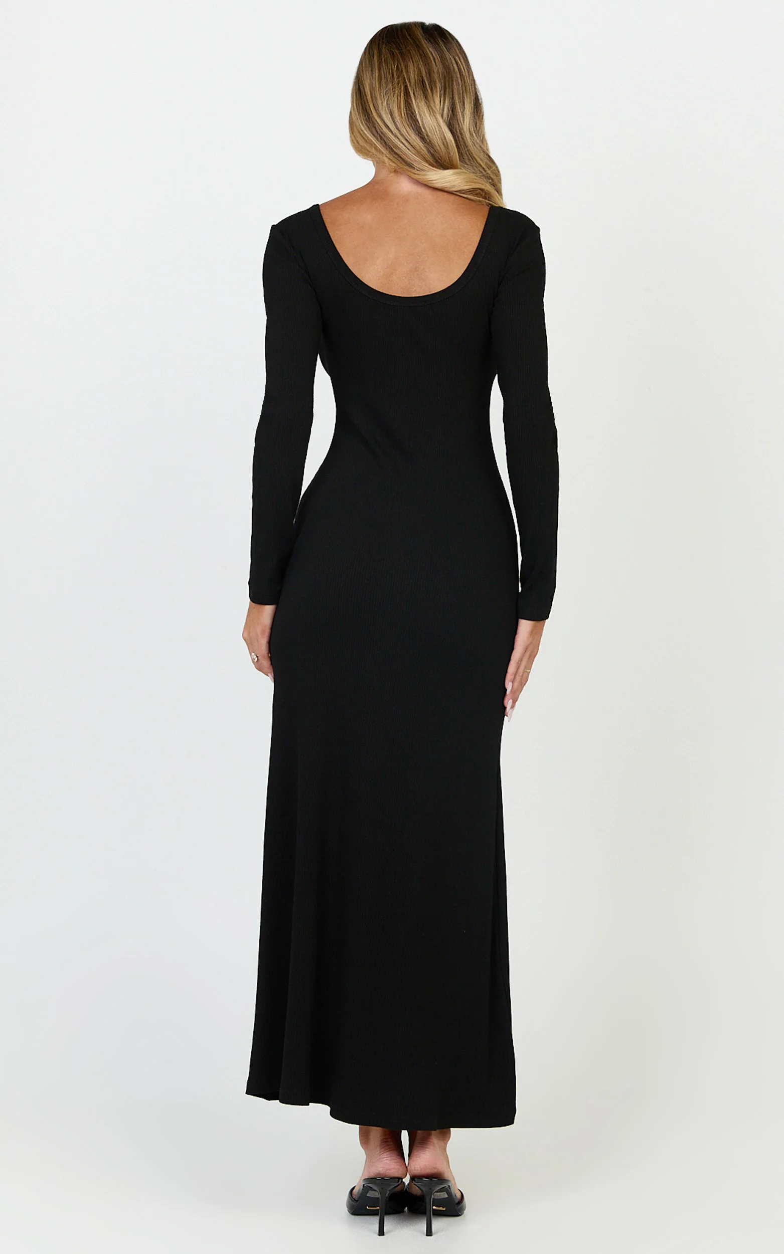 Gabriella Maxi Dress - Long Sleeve Scoop Neck Dress in Black - Image 5