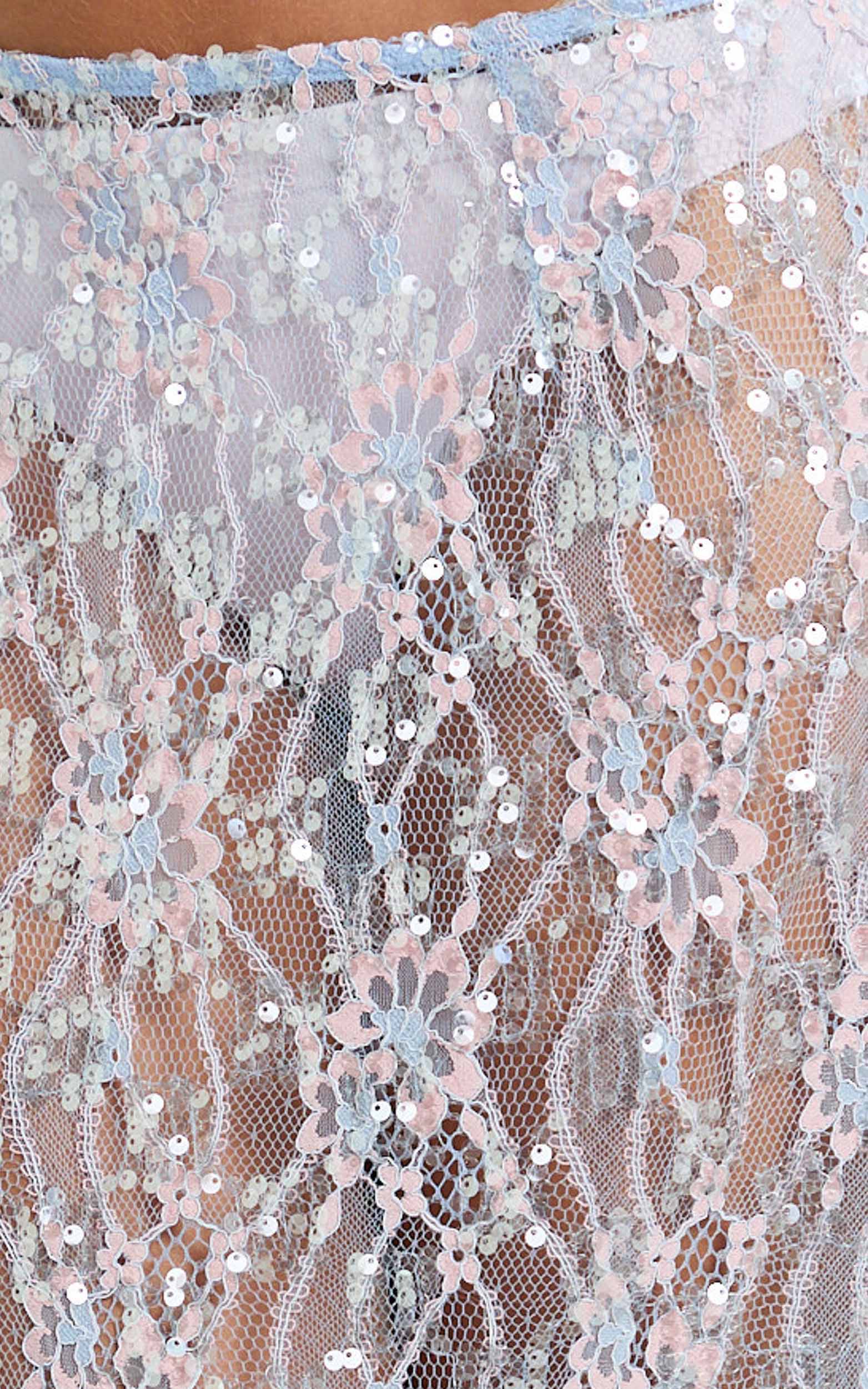 Gemmalyn Two Piece Top and Skirt Set - Sequin Lace Top And A Line Midi Skirt in Pink - Image 6