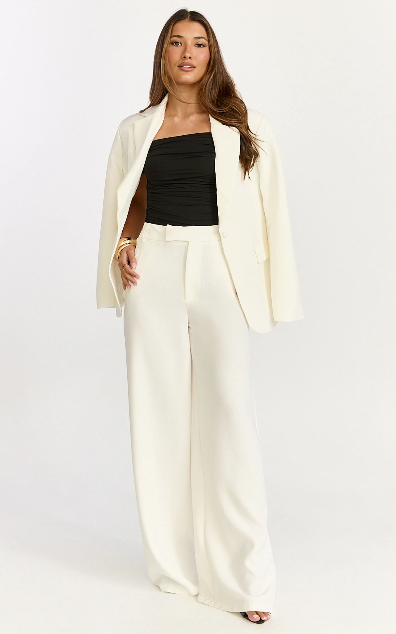 Gena Top - Off Shoulder Gathered Short Sleeve Top in Black - Image 2
