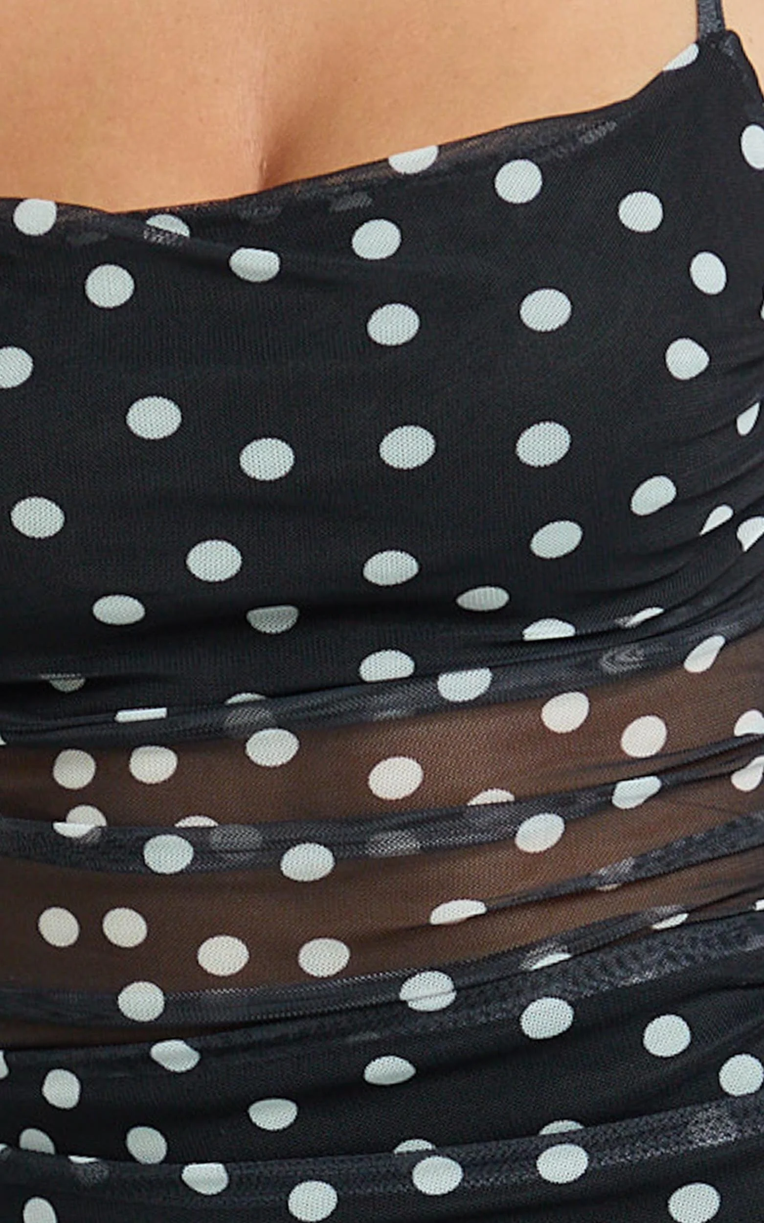 Gia Maxi Dress - Straight Neck Fitted Dress in Black White Spot - Image 6