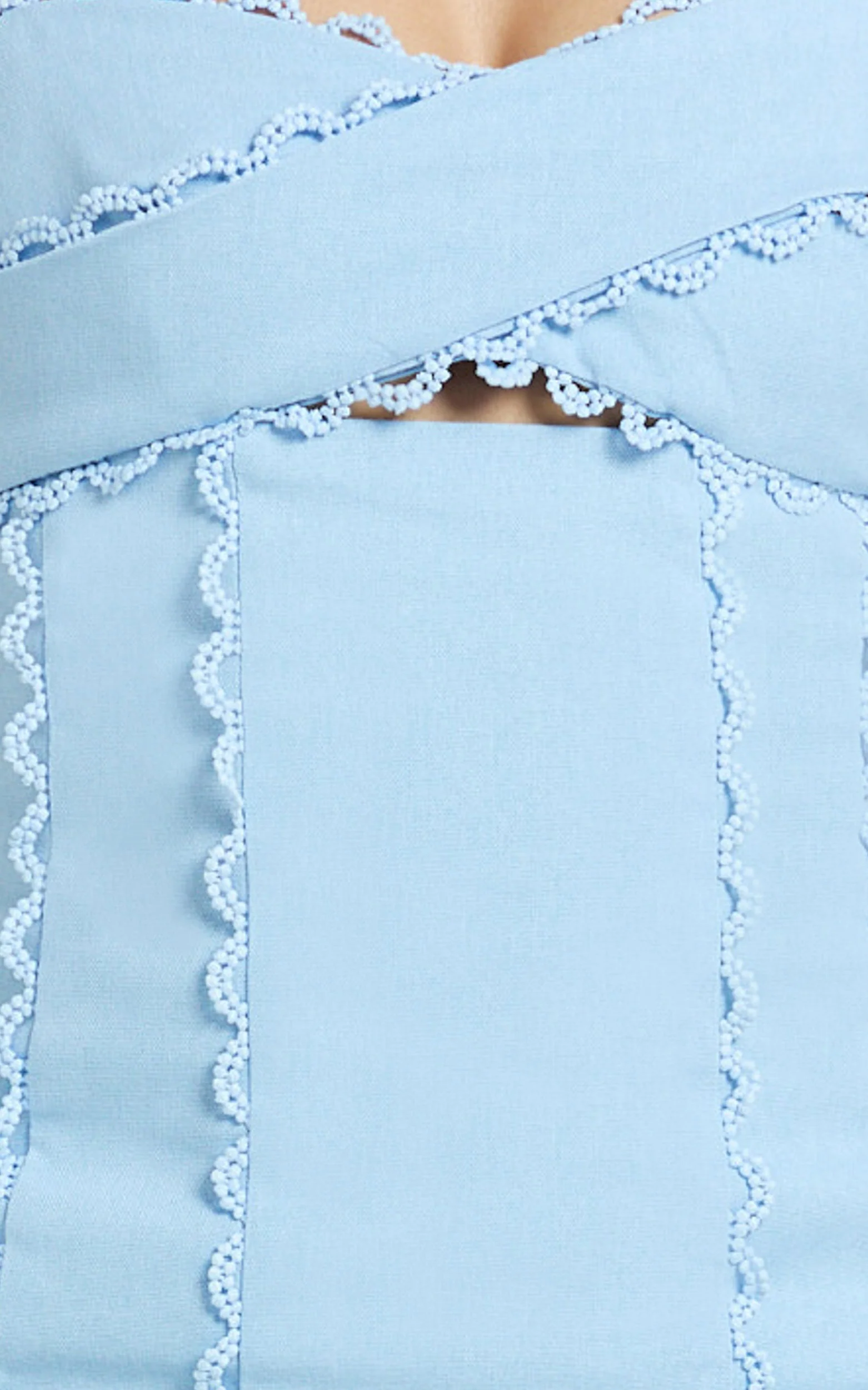 Gigi Mini Linen Blend Dress - Sweetheart Tie Back Scallop Detail Dress in Blue - Image 7