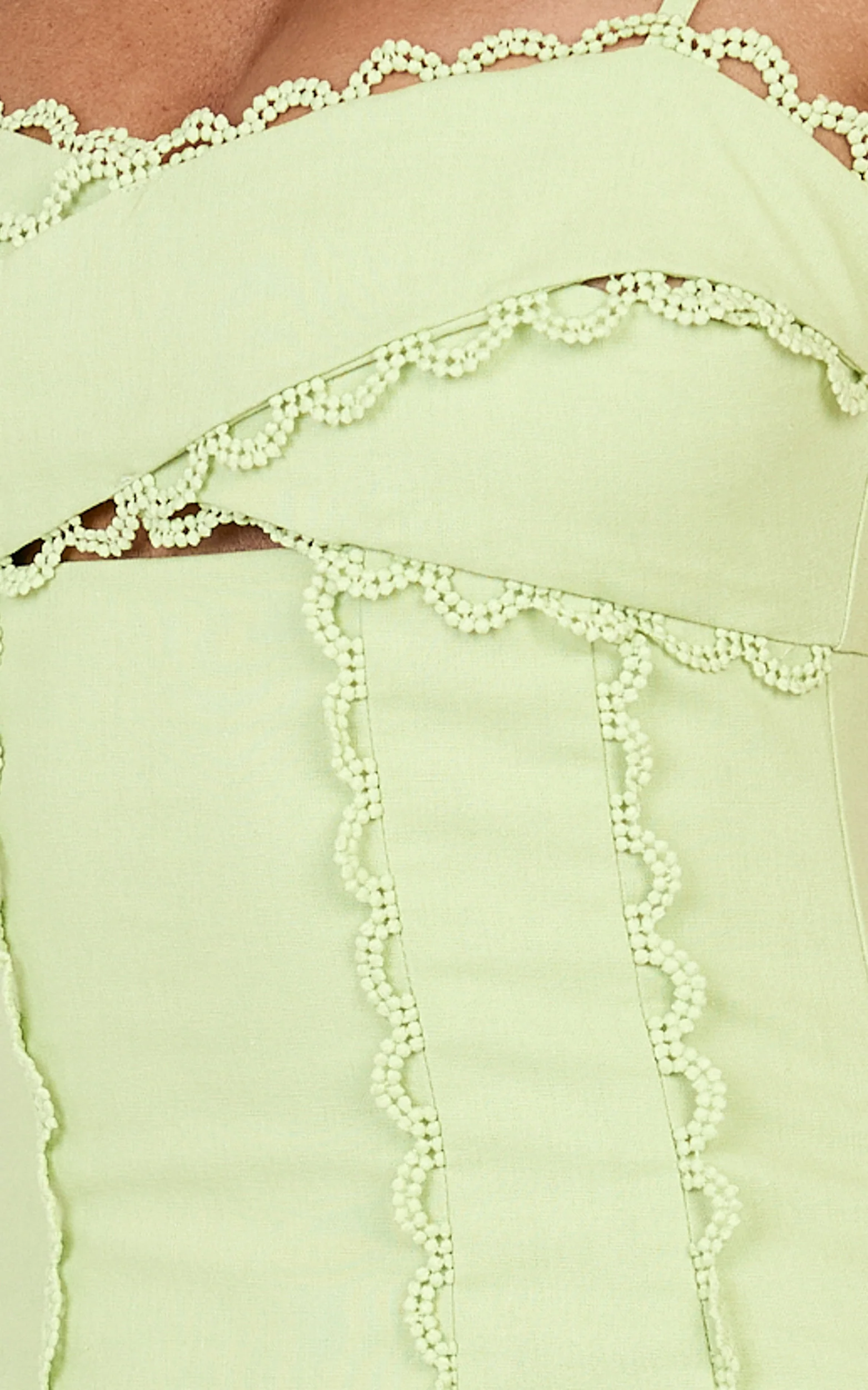 Gigi Mini Linen Blend Dress - Sweetheart Tie Back Scallop Detail Dress in Pastel Green - Image 6