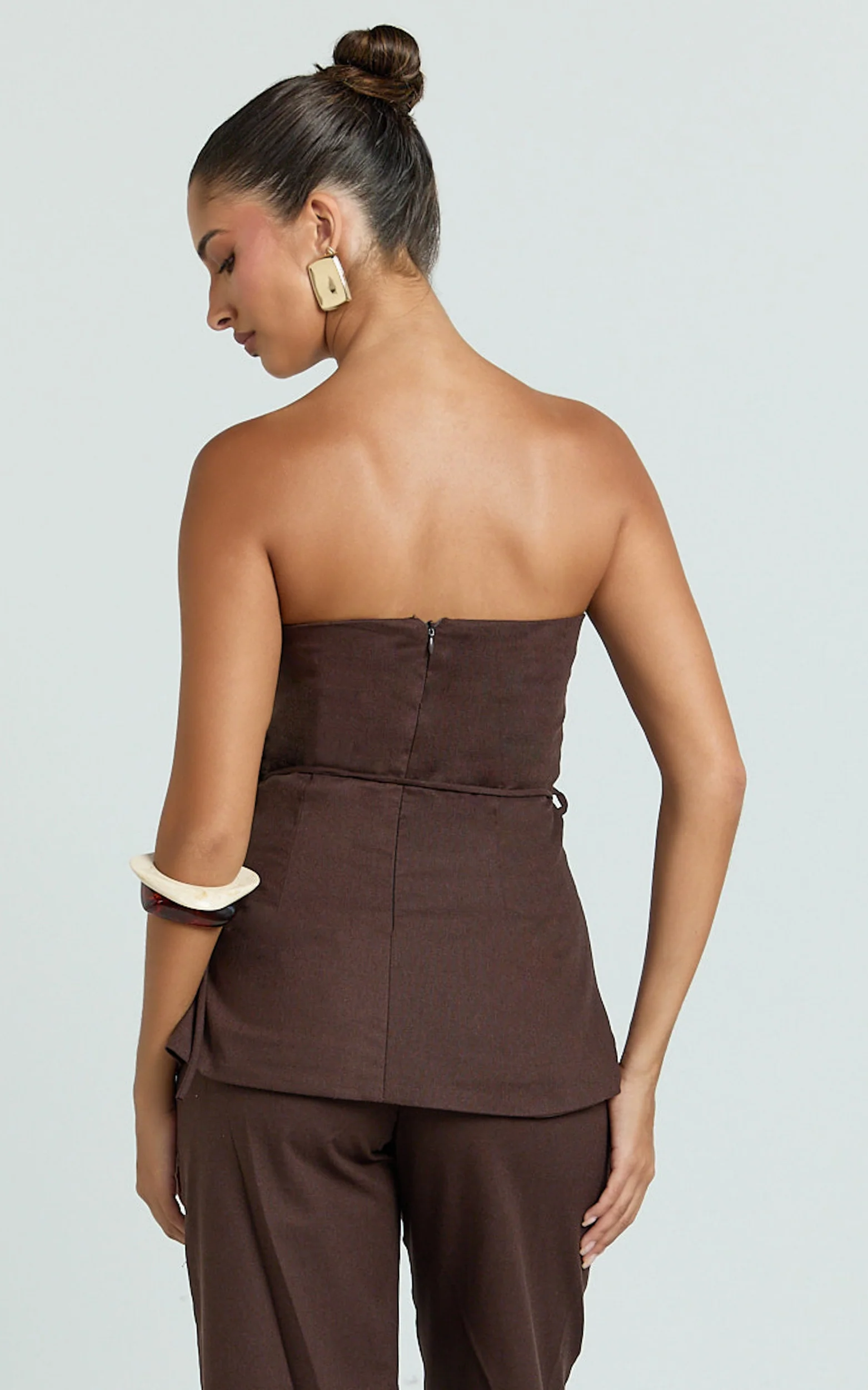 Goldie Top - Strapless Tie Waist Hardware Detail Top in Dark Chocolate - Image 5