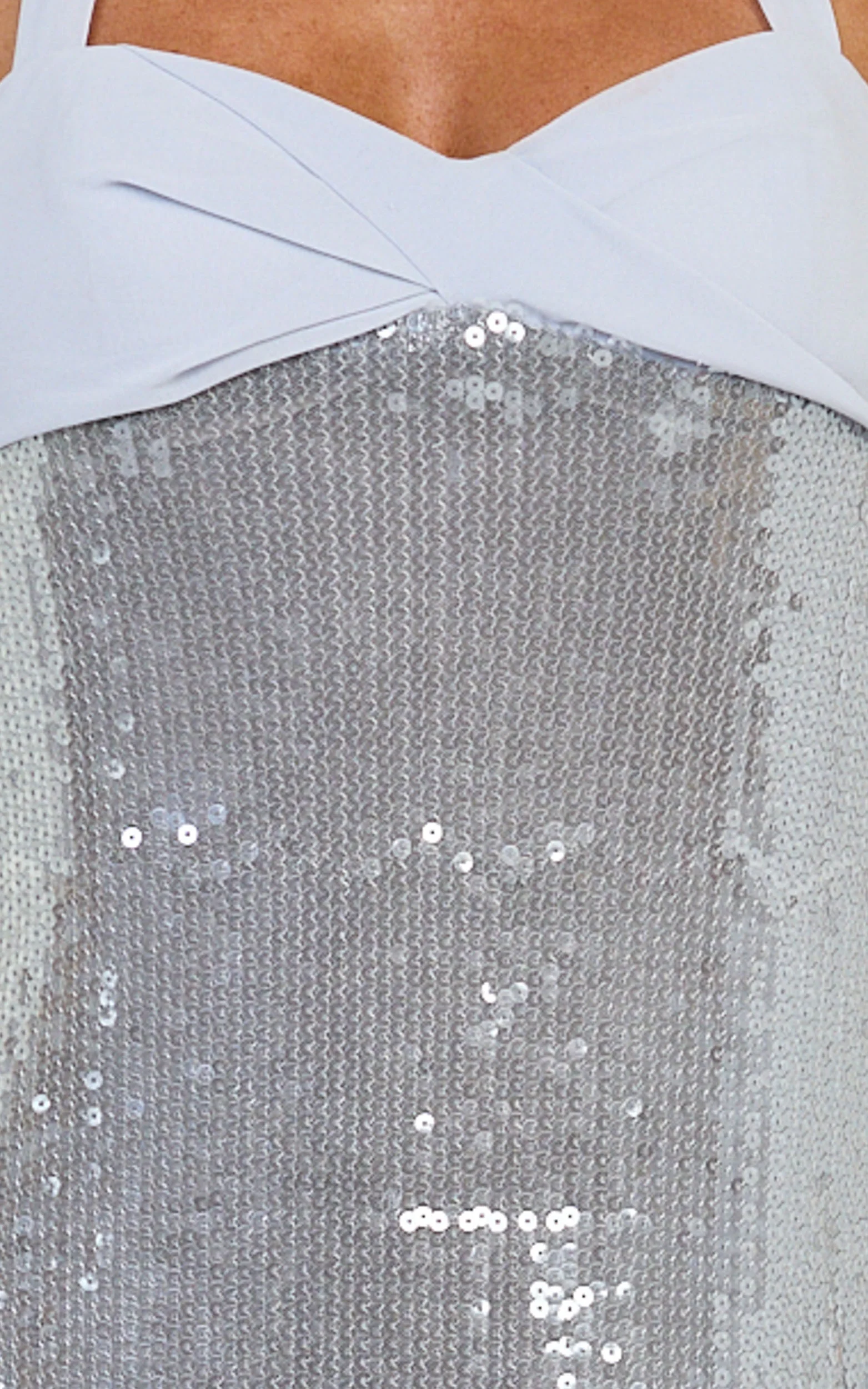 Grace Mini Dress - Twisted Bust A Line Sequin Dress in Grey - Image 6