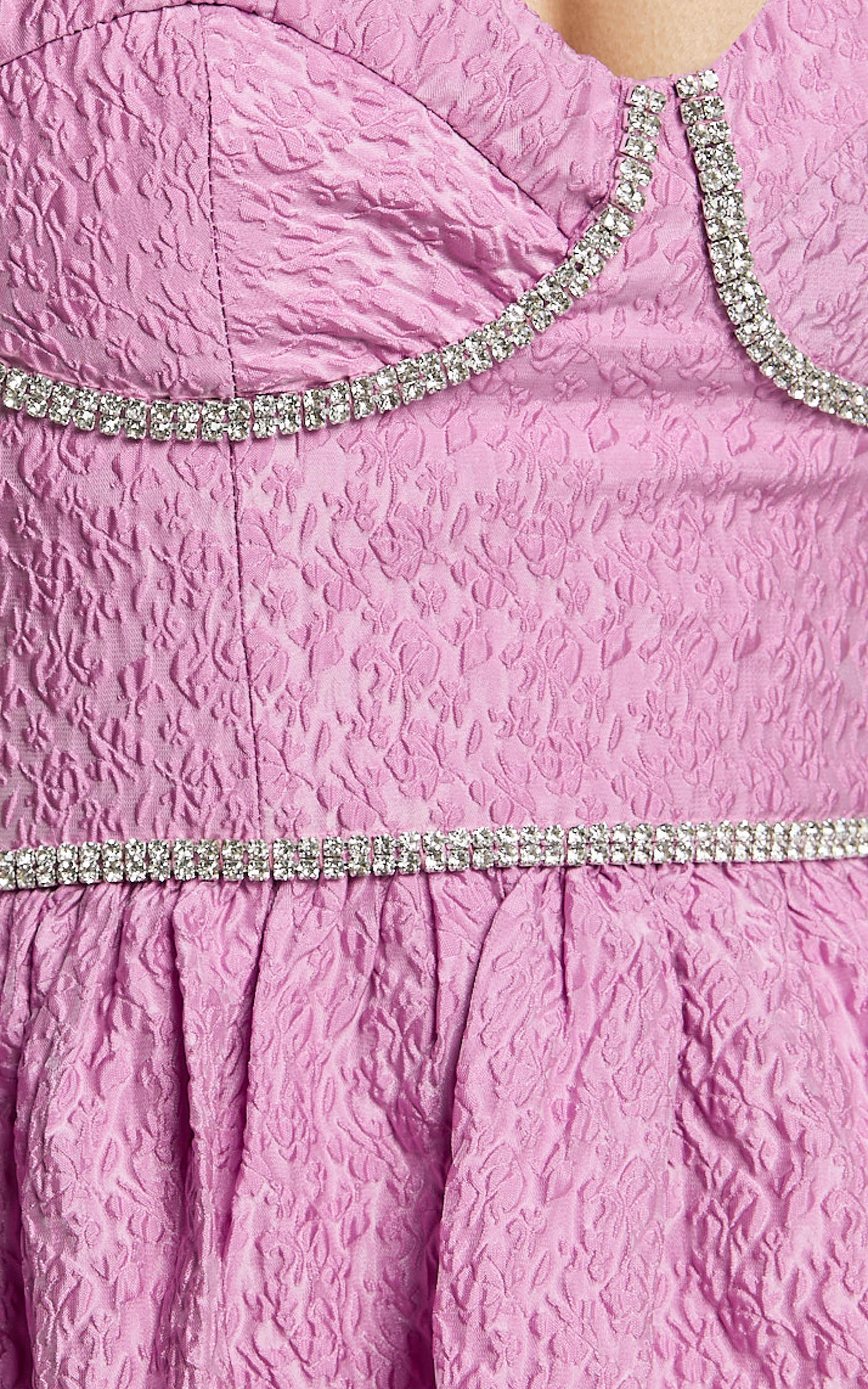 Grayson Mini Dress - Jacquard Sweetheart Diamante Detail Mini Dress in Lilac - Image 2