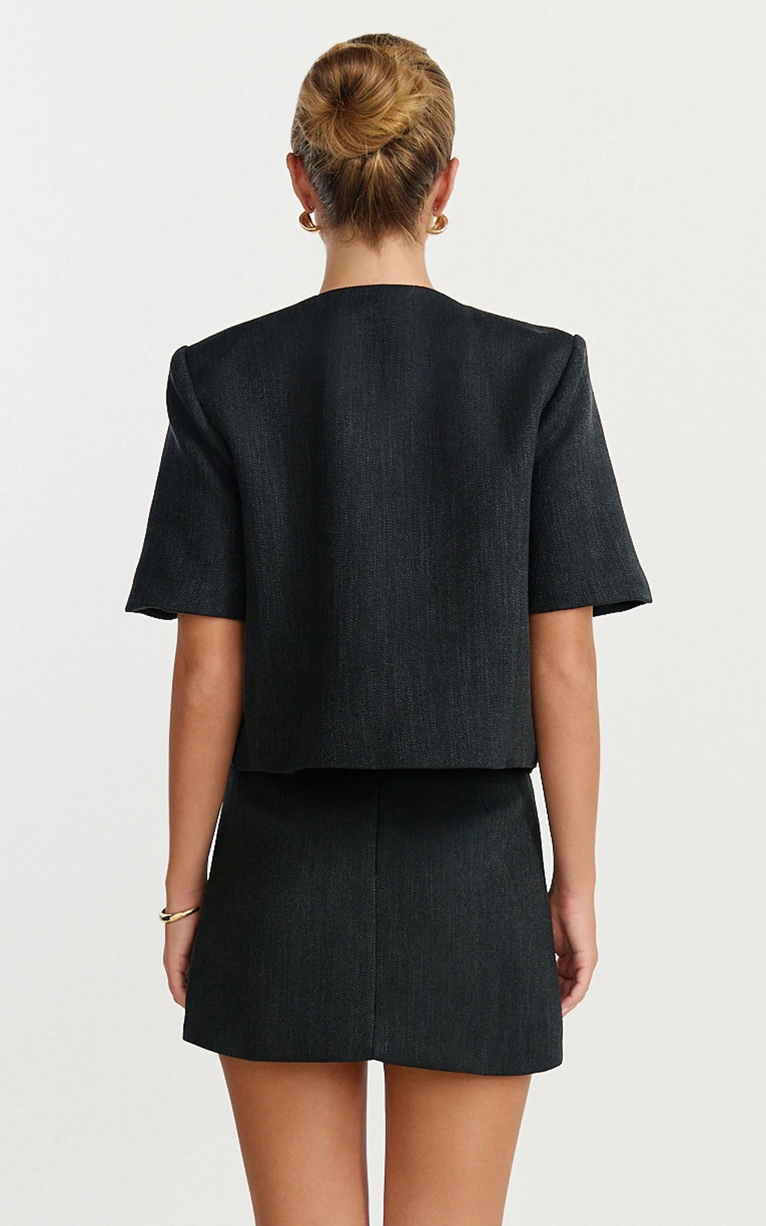 Halsey Jacket - Short Sleeve Structured Jacket in Black - Image 6