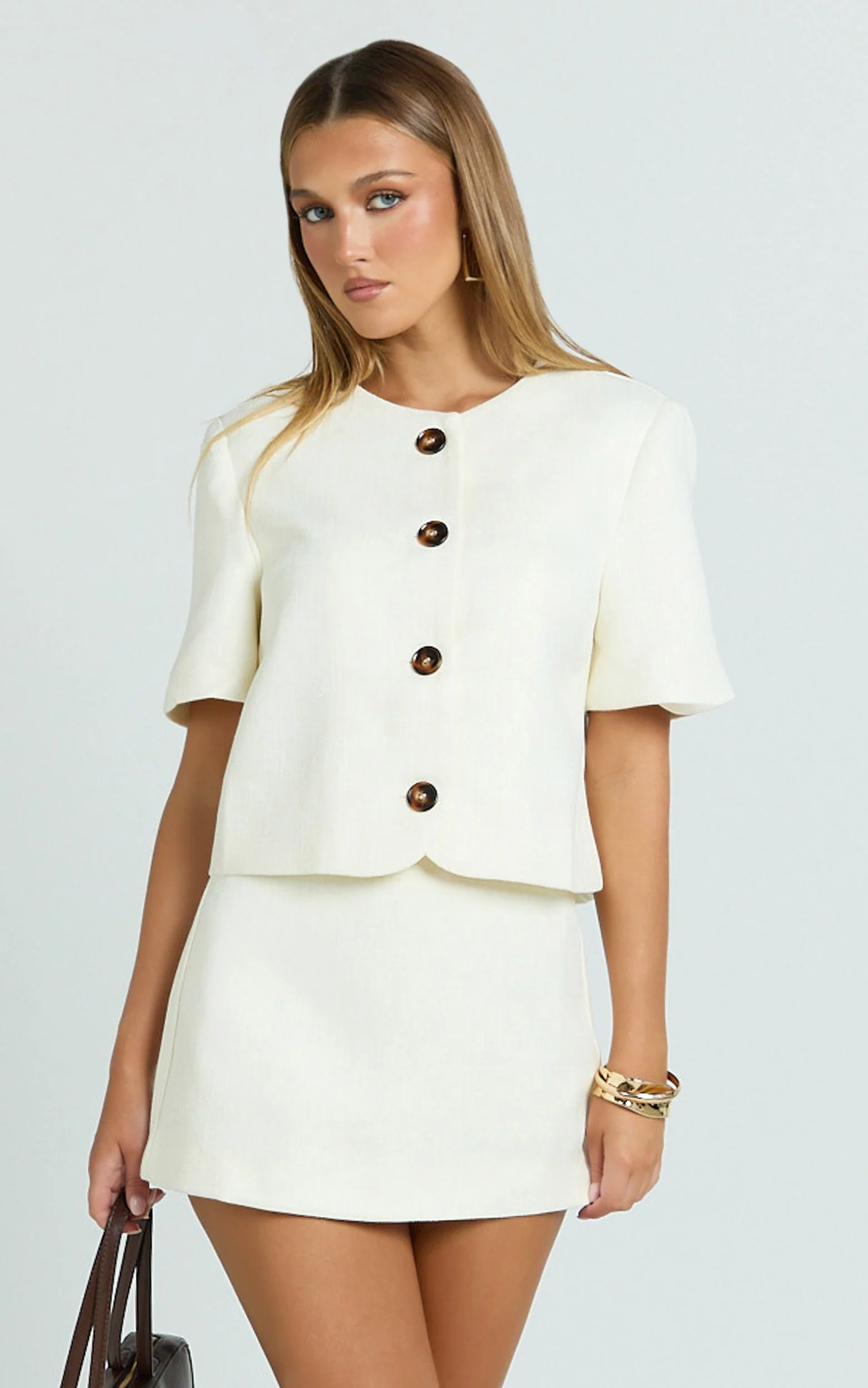Halsey Jacket - Short Sleeve Structured Jacket in Cream - Image 5