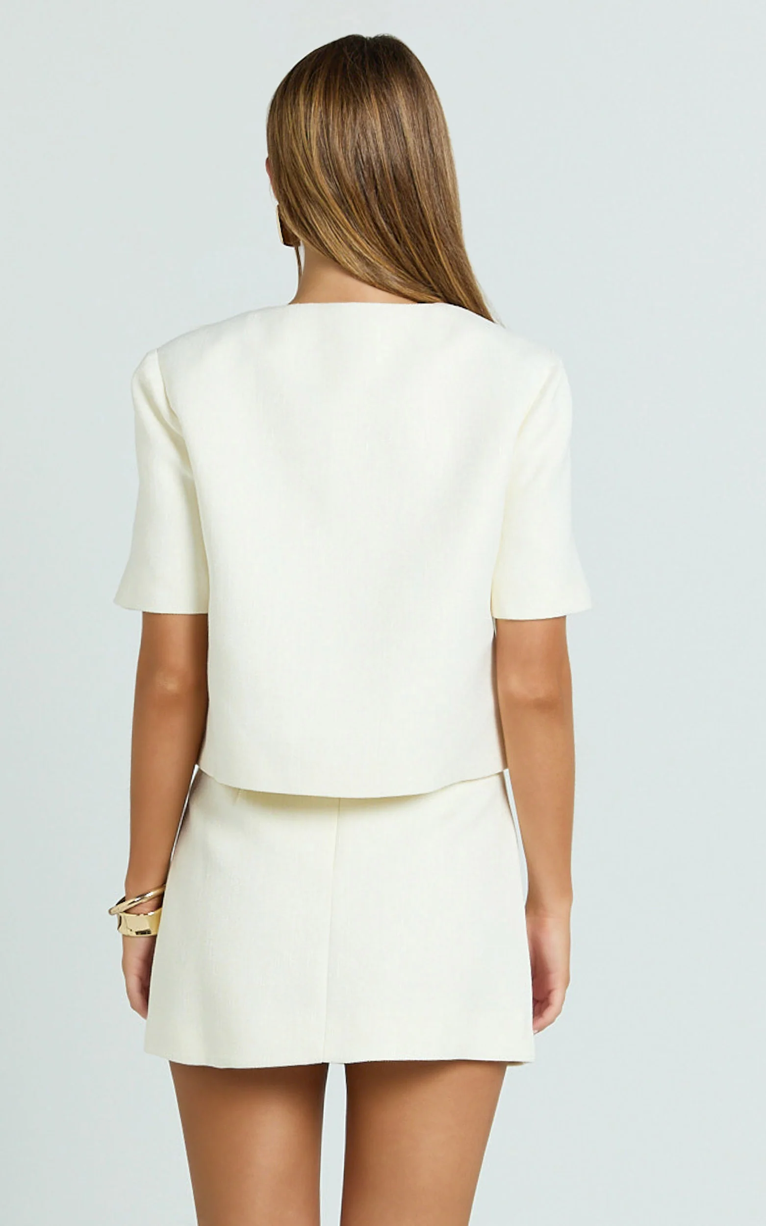 Halsey Jacket - Short Sleeve Structured Jacket in Cream - Image 7