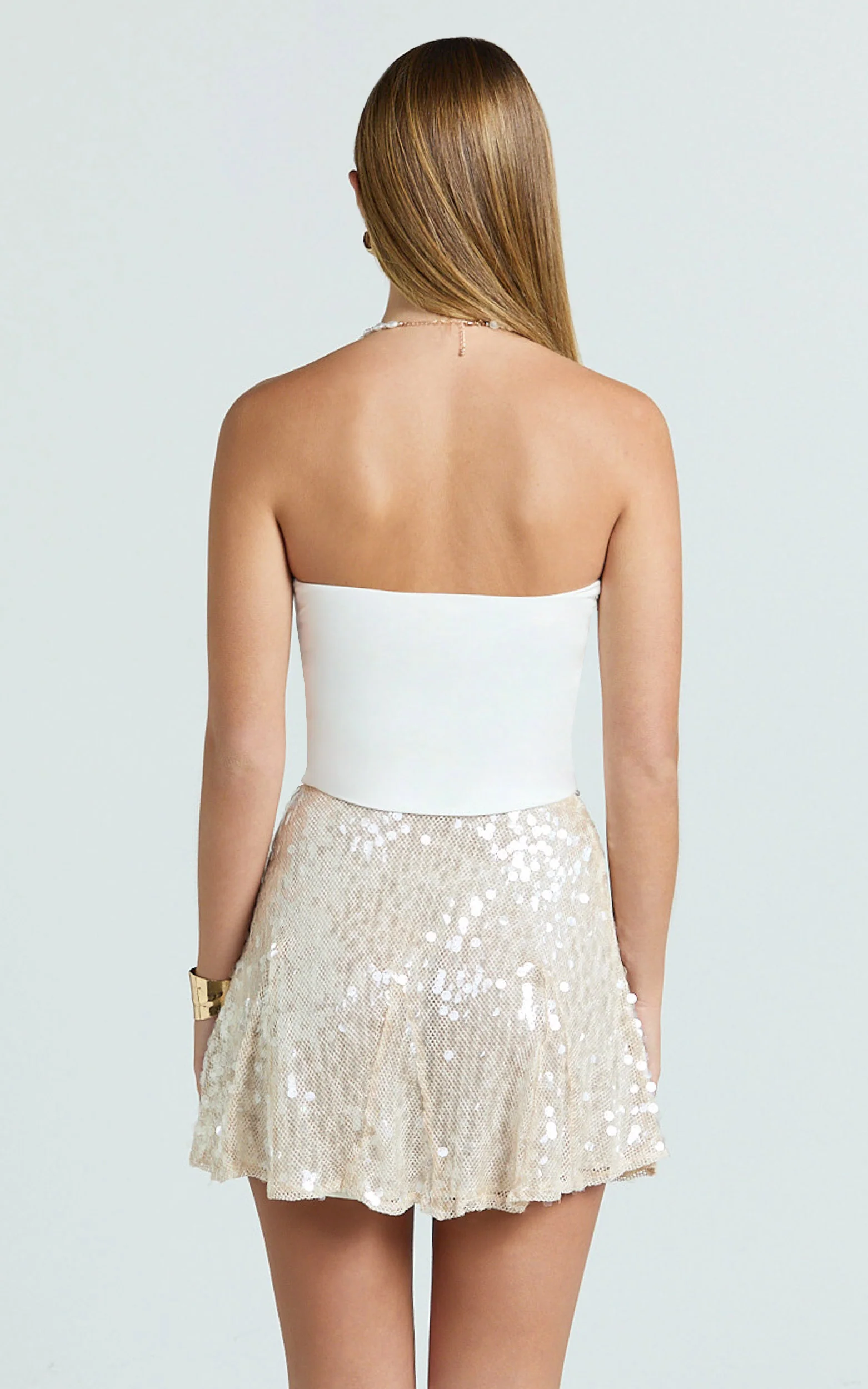 Hansen Mini Skirt - Godet Sequin Skirt in Ivory - Image 6