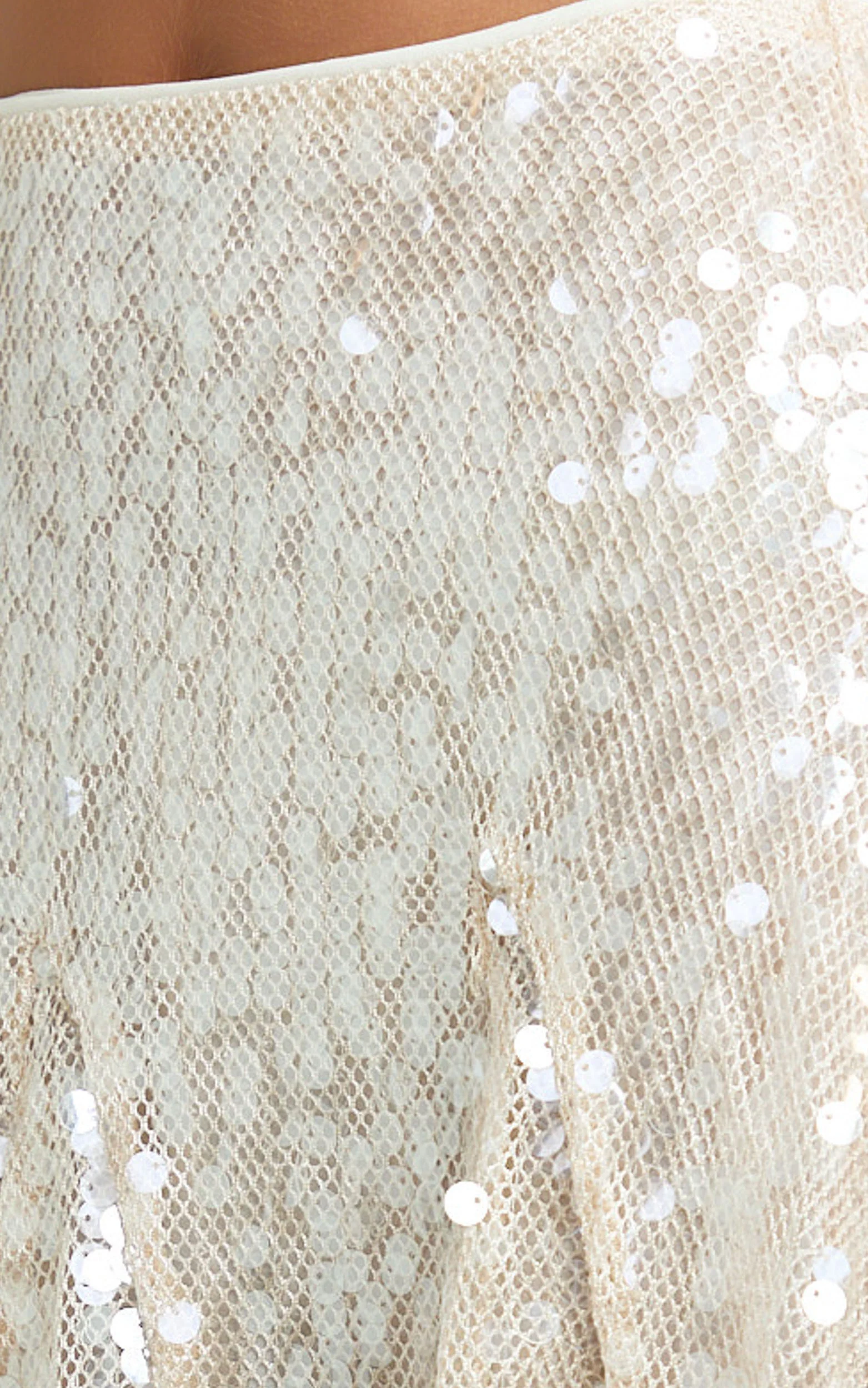 Hansen Mini Skirt - Godet Sequin Skirt in Ivory - Image 7