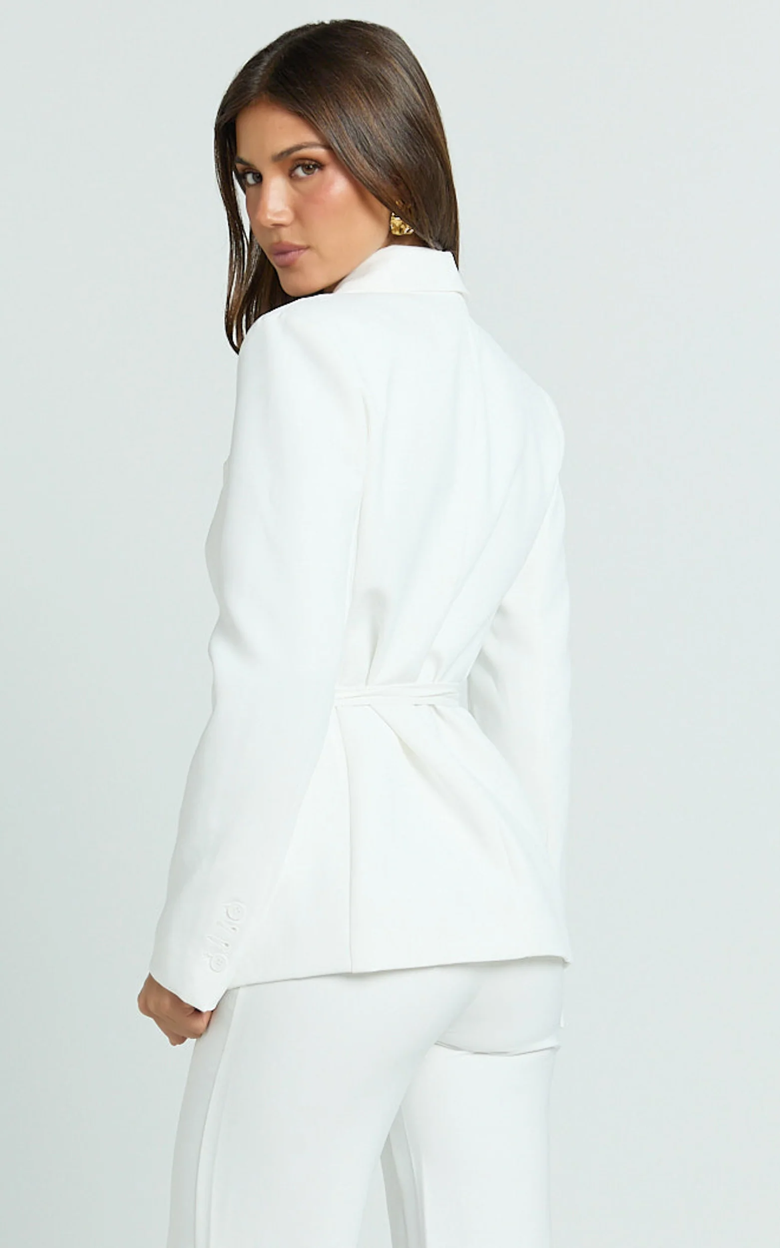 Harlee Blazer- Belted Cinch Waist Blazer in White - Image 6