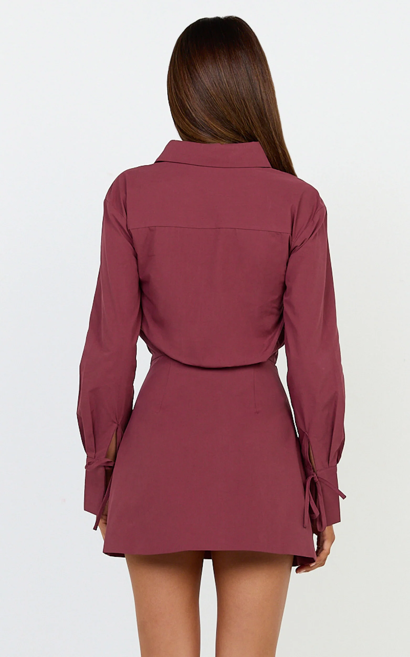 Heath Mini Dress - Collared Button Up Shirt Dress in Wine - Image 5