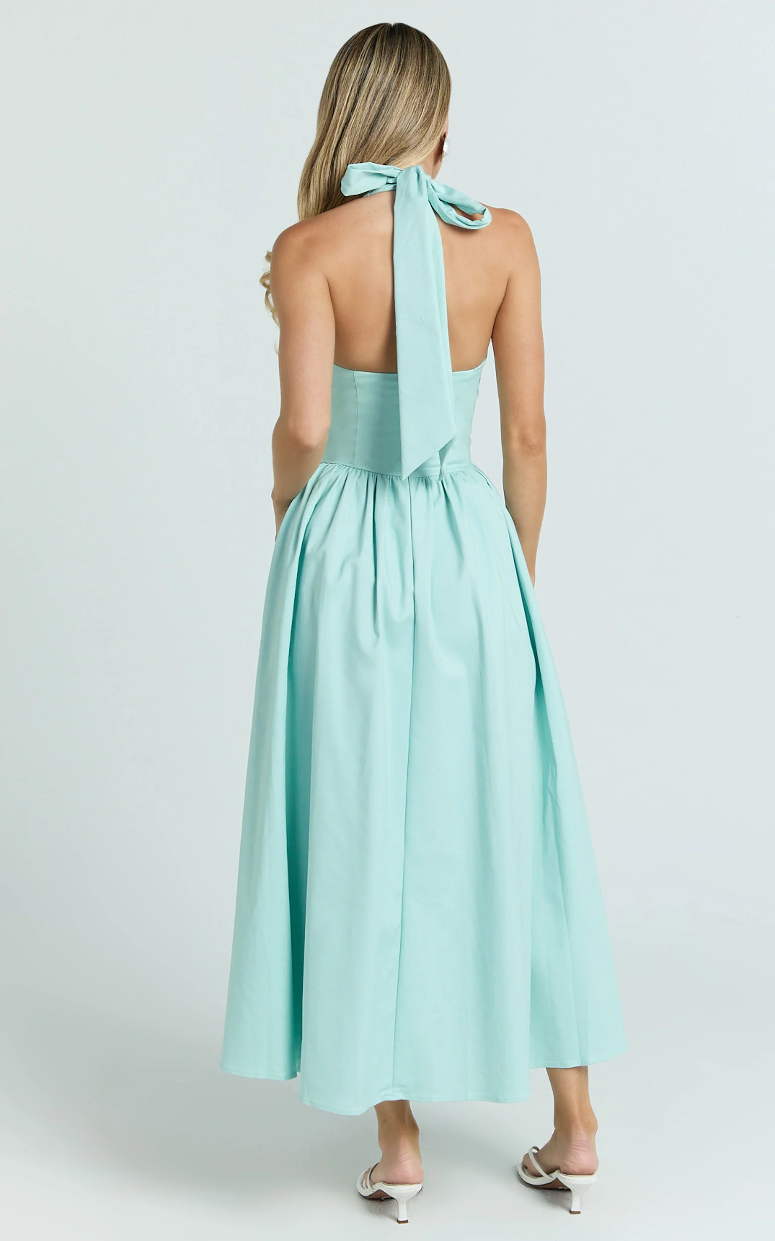 Helda Midi Dress - Halter Tie Neck Corset Panel Dress in Mint - Image 5