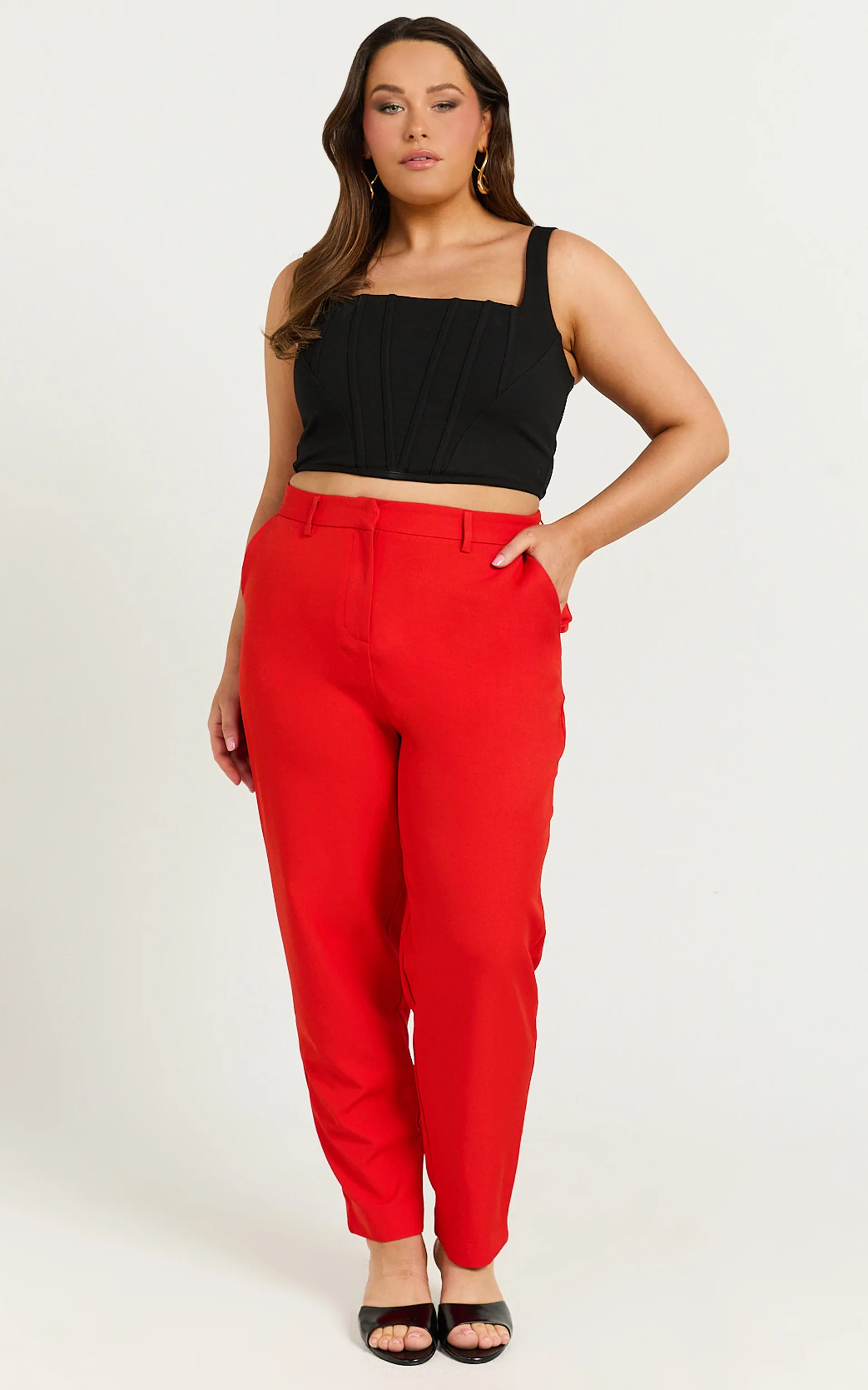Hermie Pants - High Waisted Cropped Tailored Pants in Red - Image 3