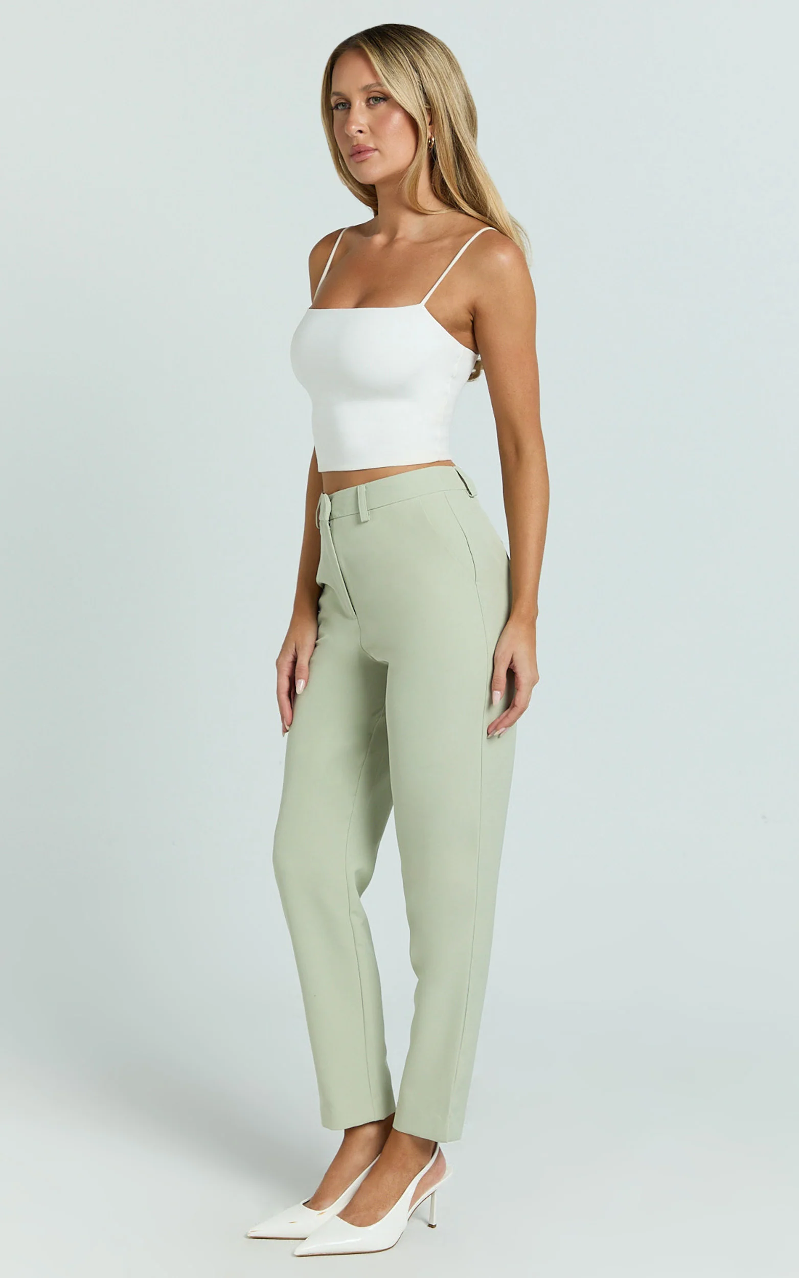 Hermie Pants - High Waisted Cropped Tailored Pants in Sage - Image 4