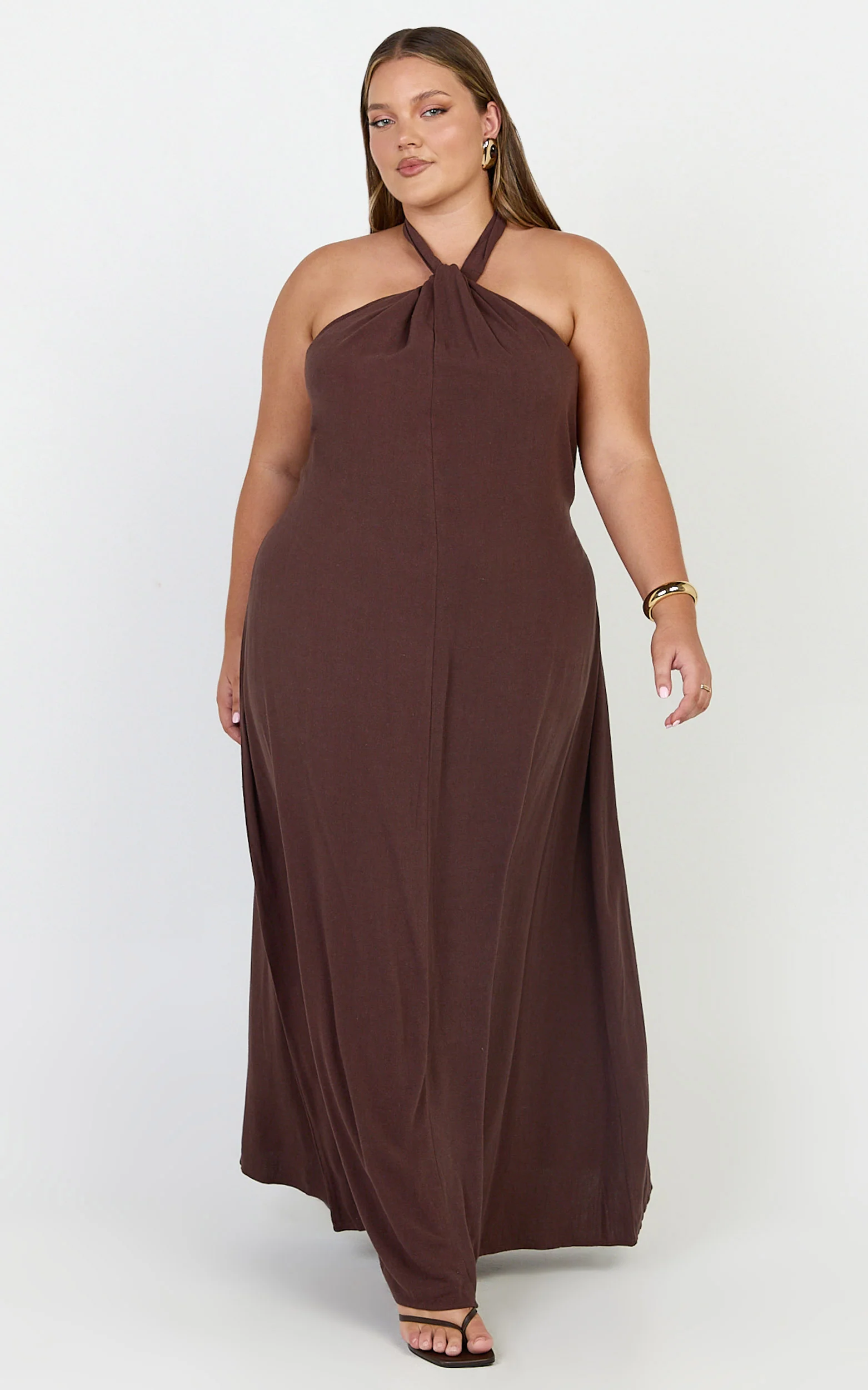 Hilda Maxi Dress - Knot Detail Halter Neck Maxi Dress in Chocolate - Image 4