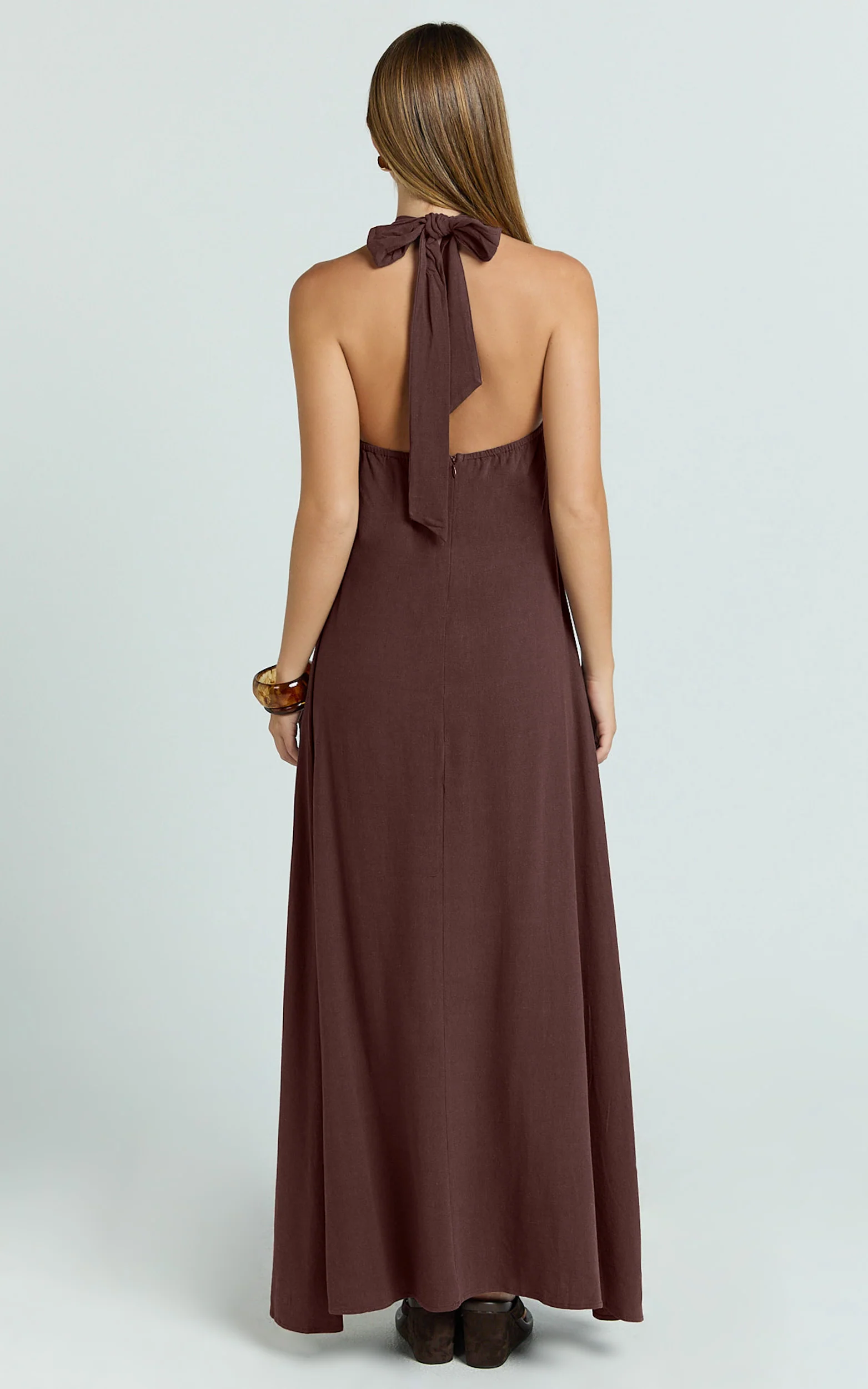 Hilda Maxi Dress - Knot Detail Halter Neck Maxi Dress in Chocolate - Image 7
