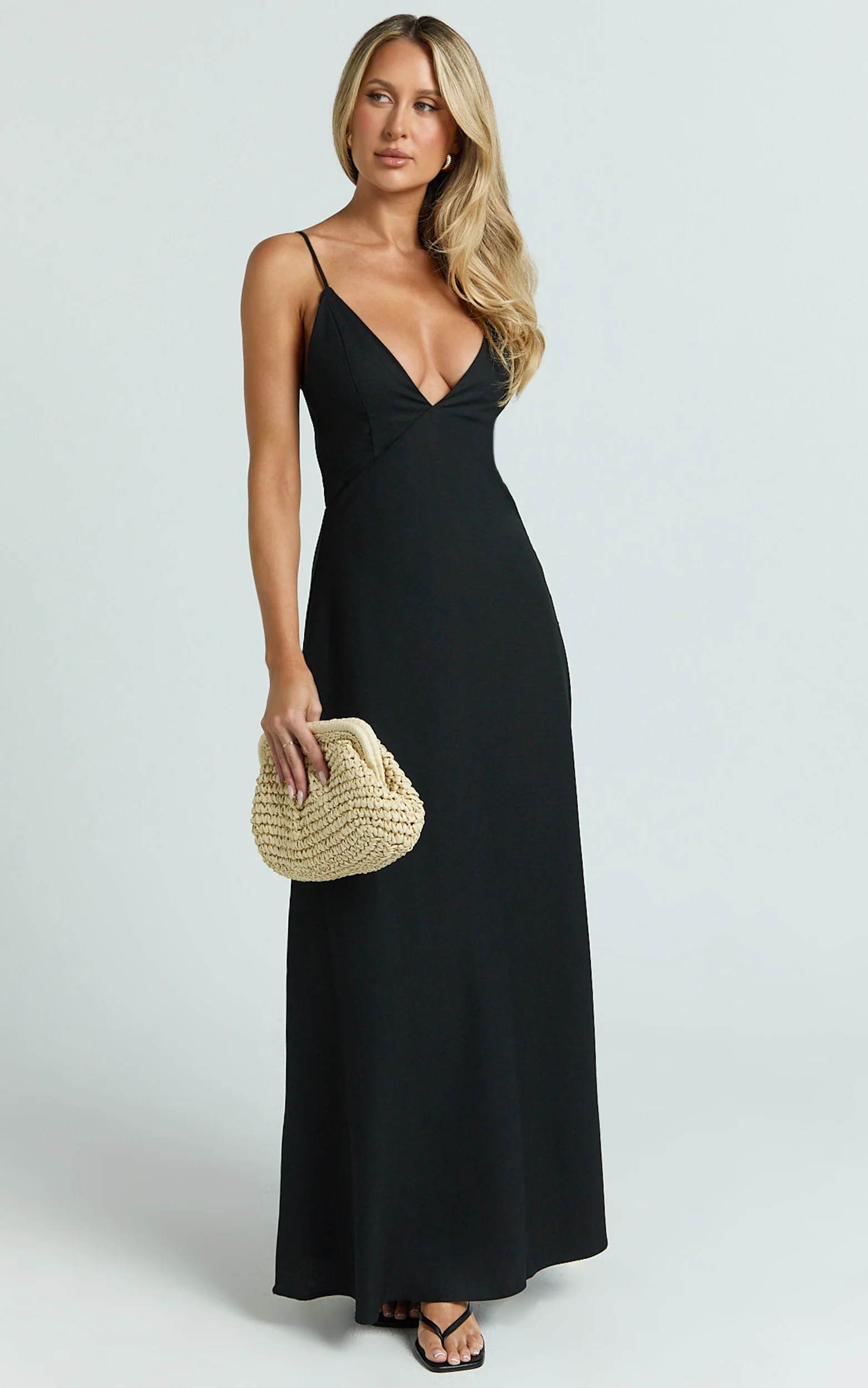 Hinata Maxi Dress - Linen Blend Slip Dress in Black - Image 4