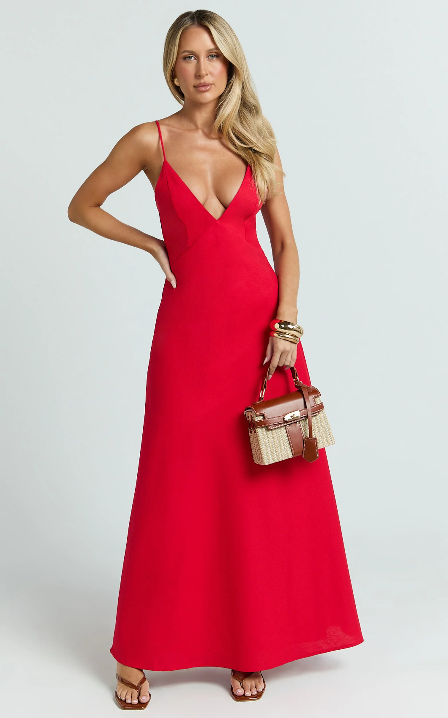 Hinata Maxi Dress - Linen Blend Slip Dress in Red - Image 3