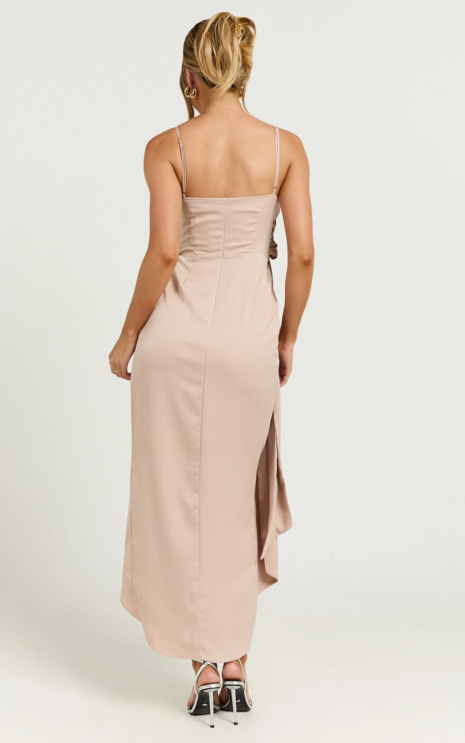 How Will I Know Midi Dress - Wrap Waist Tie Tulip Hem Dress in Champagne - Image 7