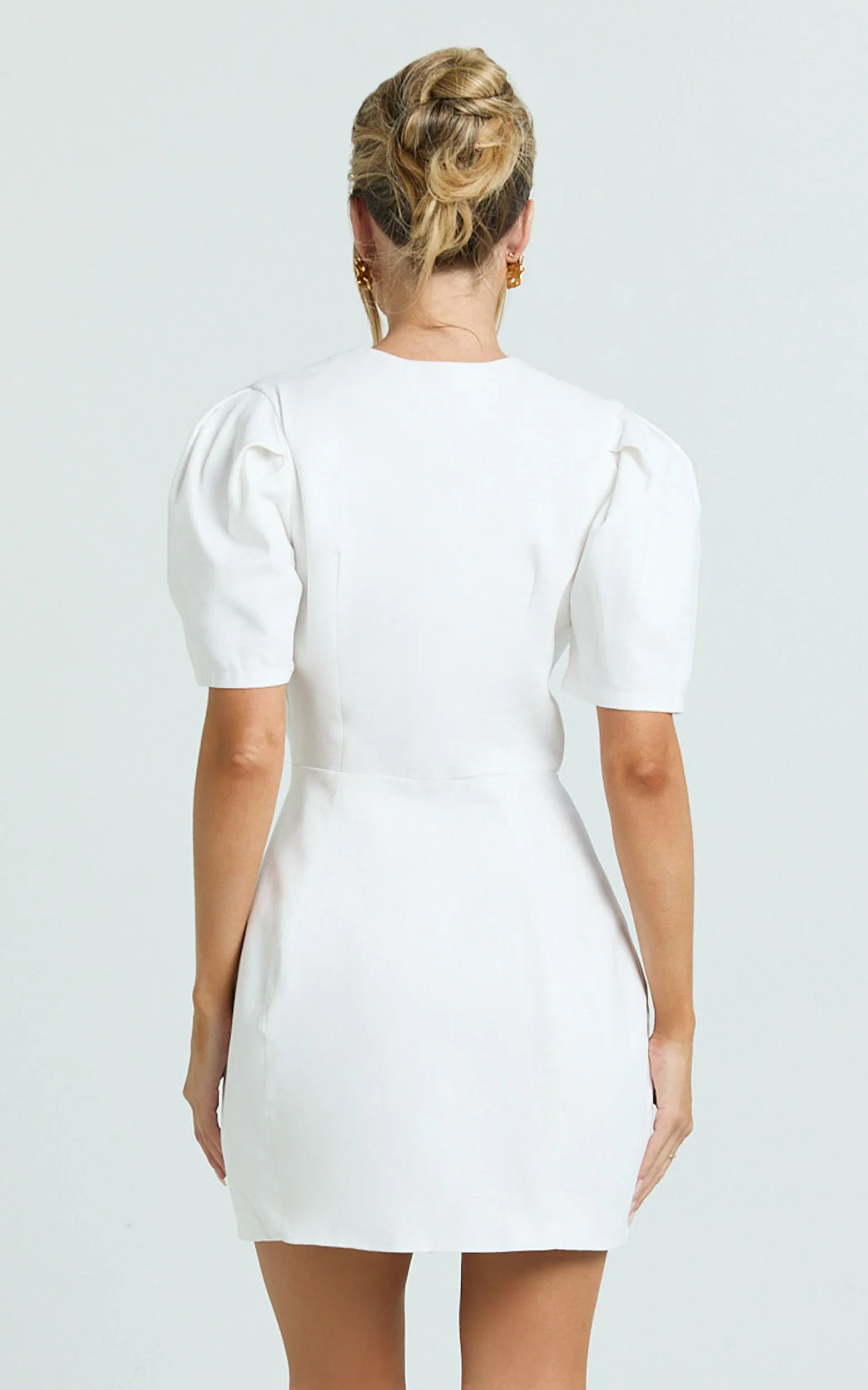 Ina Mini Dress - Wrap Over Button Down Dress in White - Image 5