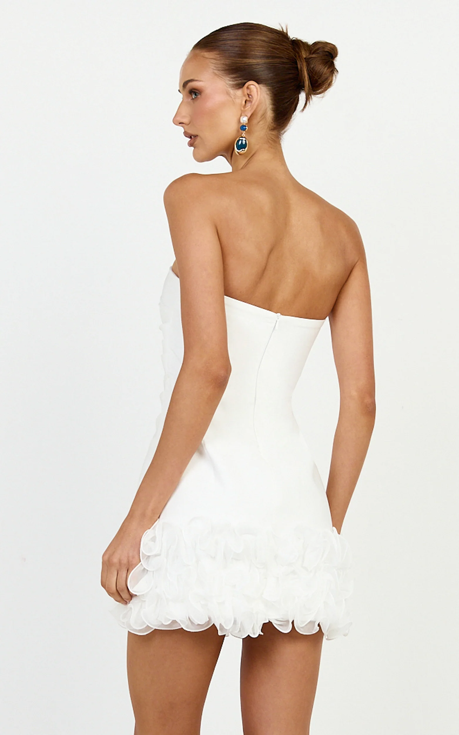 Inaya Mini Dress - Strapless Flounce Hem Dress in Off White - Image 6