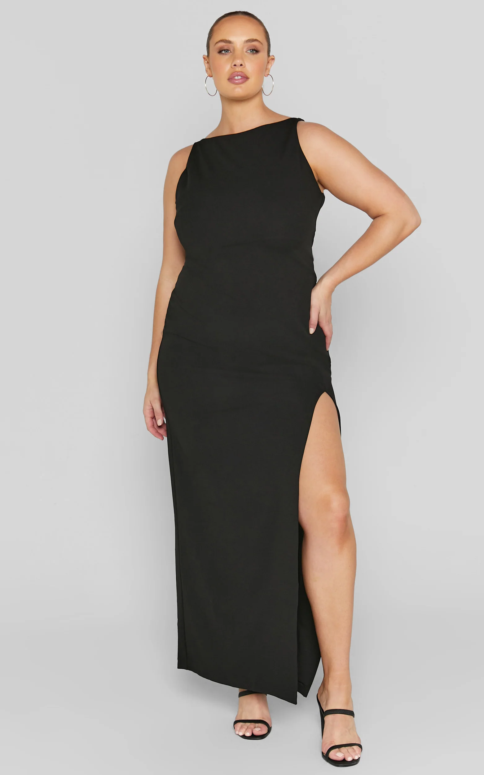 Indi Maxi Dress - Boat Neck Bodycon Dress in Black - Image 4