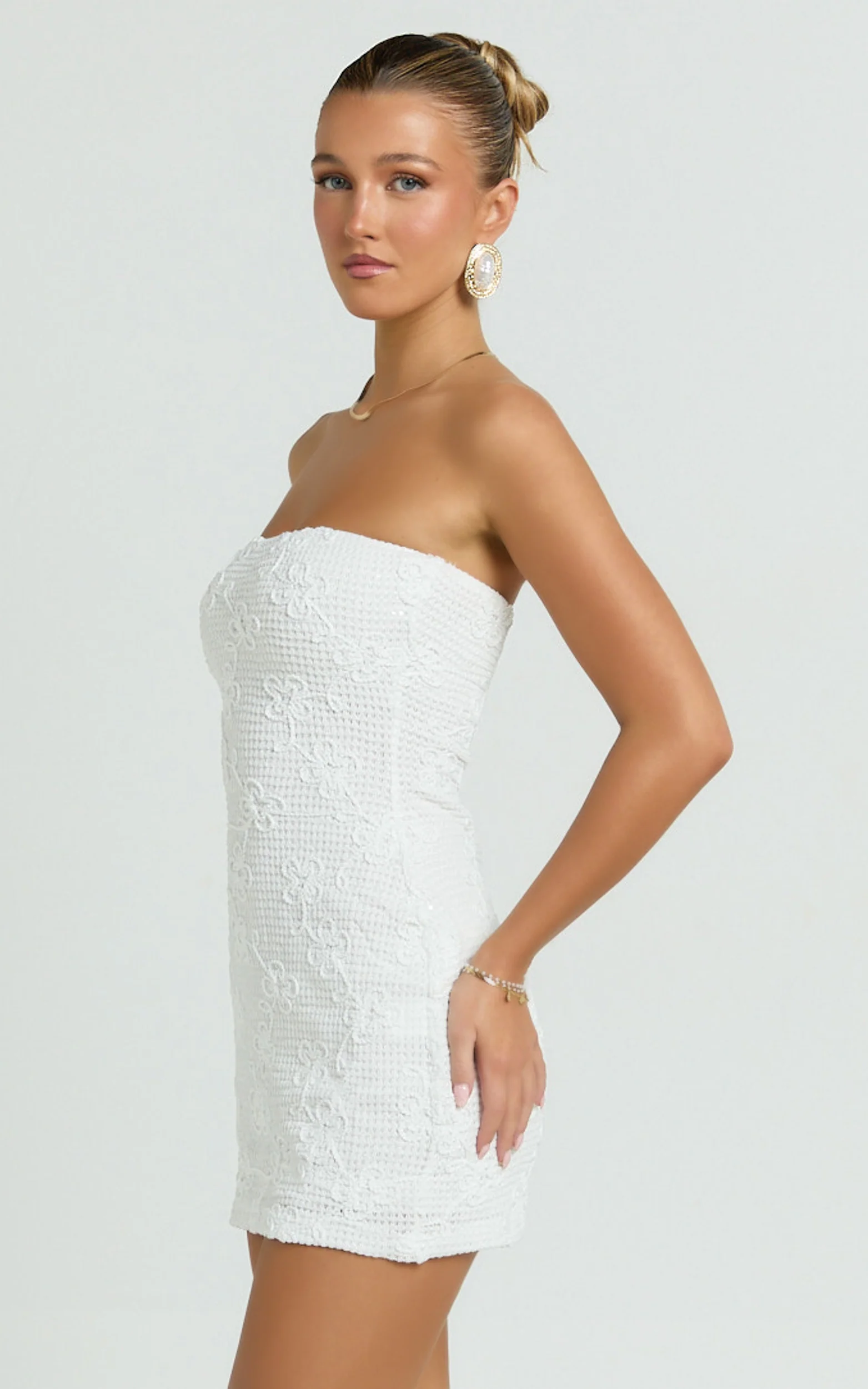 Inka Mini Dress - Strapless Fitted Jersey Dress in White - Image 6