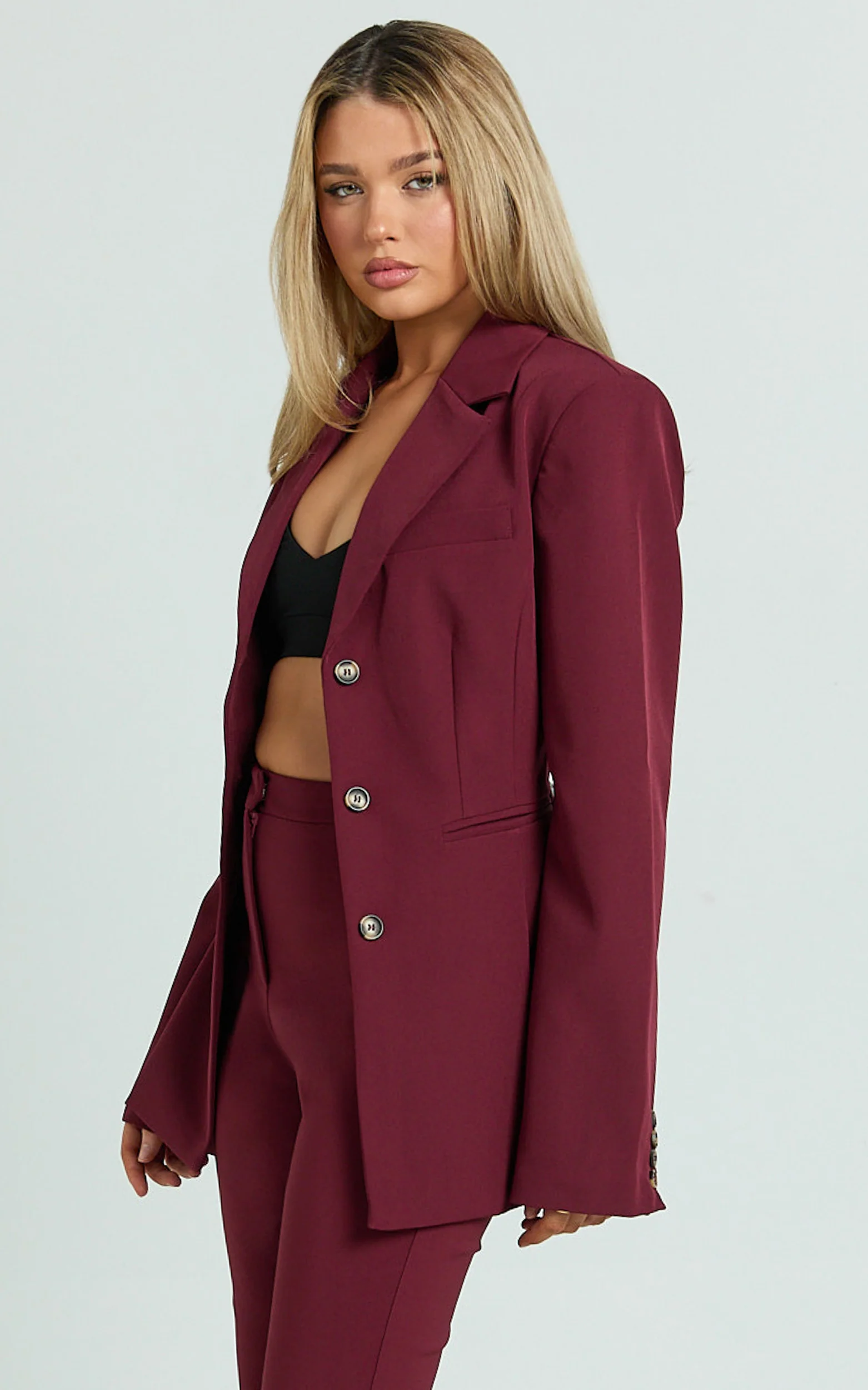Irene Blazer - Fitted Cinched Waist Blazer in Wine - Image 4