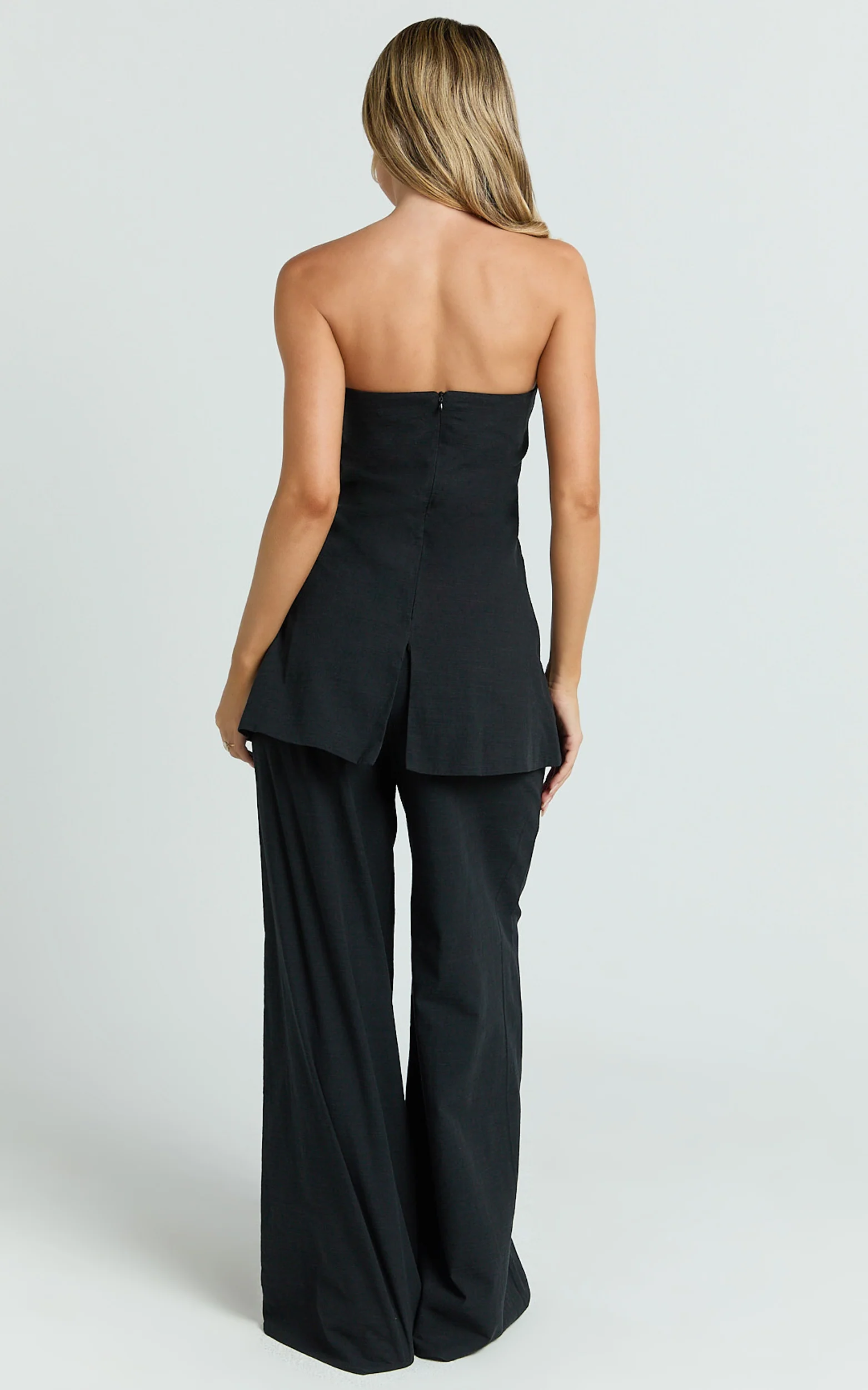 Isadora Two Piece Top and Pants Set - Strapless Longline Top and Wide Leg Pants Set in Black - Image 6