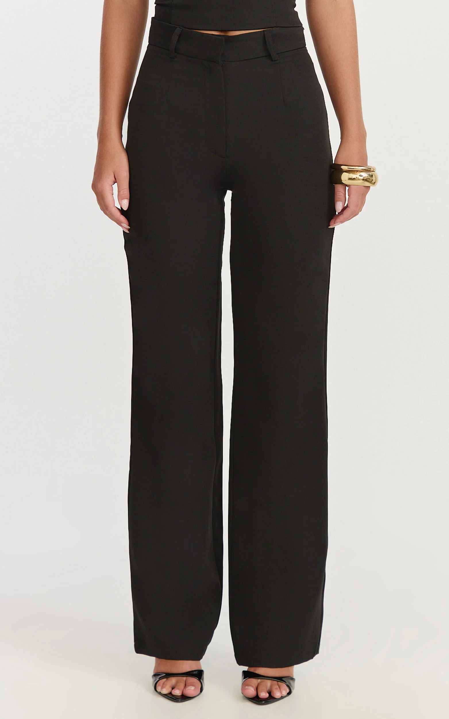 Isla Pants - Mid Waisted Straight Leg Tailored Pants in Black - Image 2