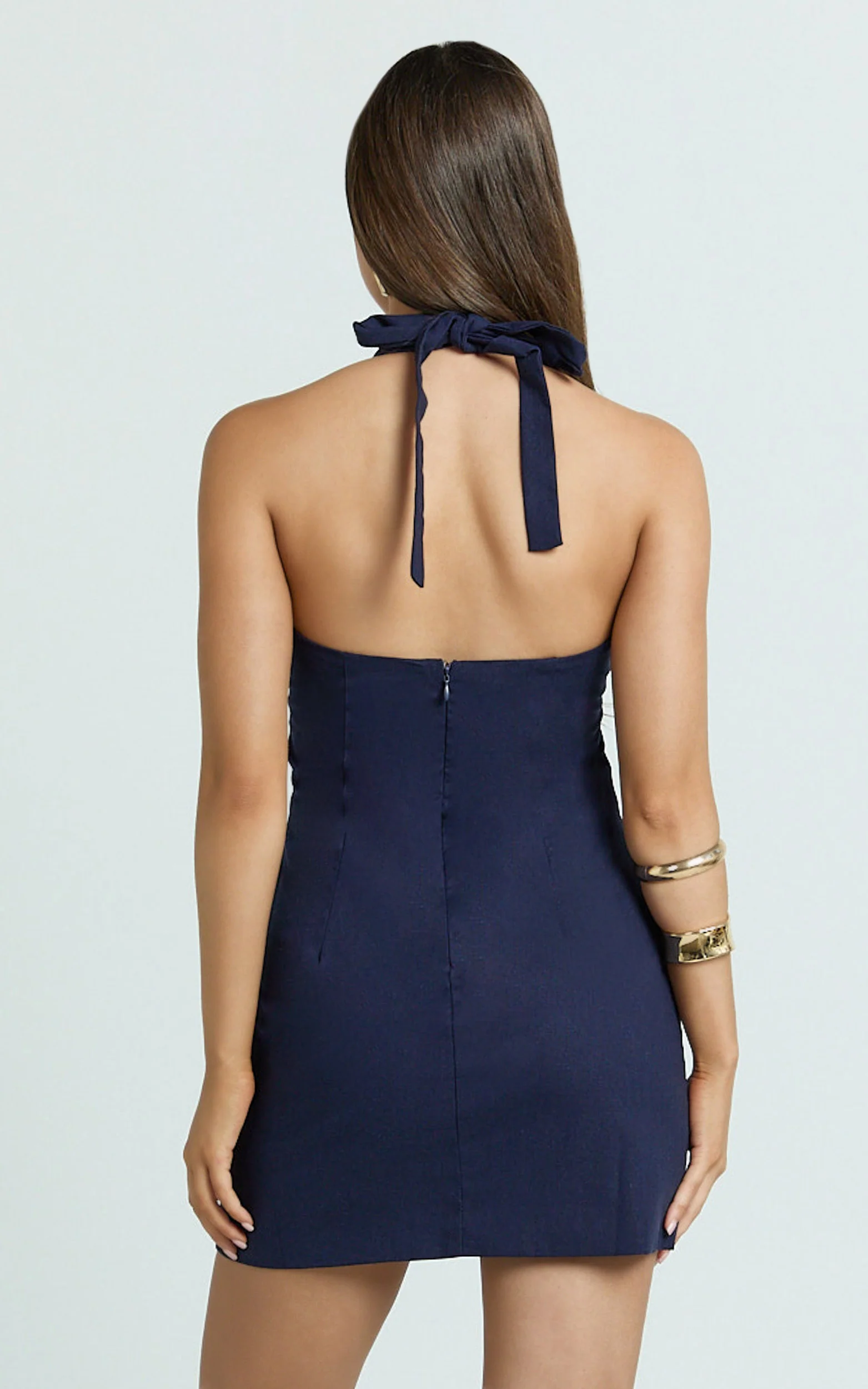 Iyesha Mini Dress - Halter Neck Keyhole Dress in Navy - Image 6