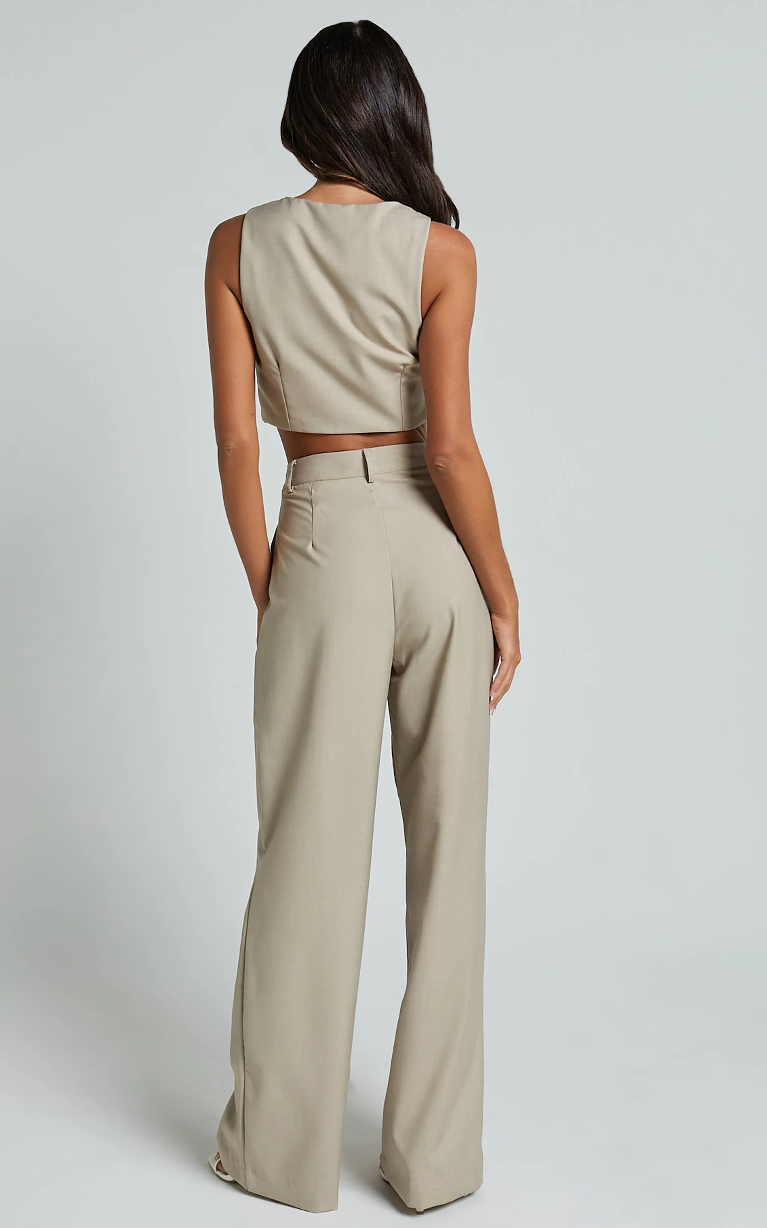 Izara Trousers - Mid Rise Relaxed Straight Leg Tailored Trousers in Oatmeal - Image 7