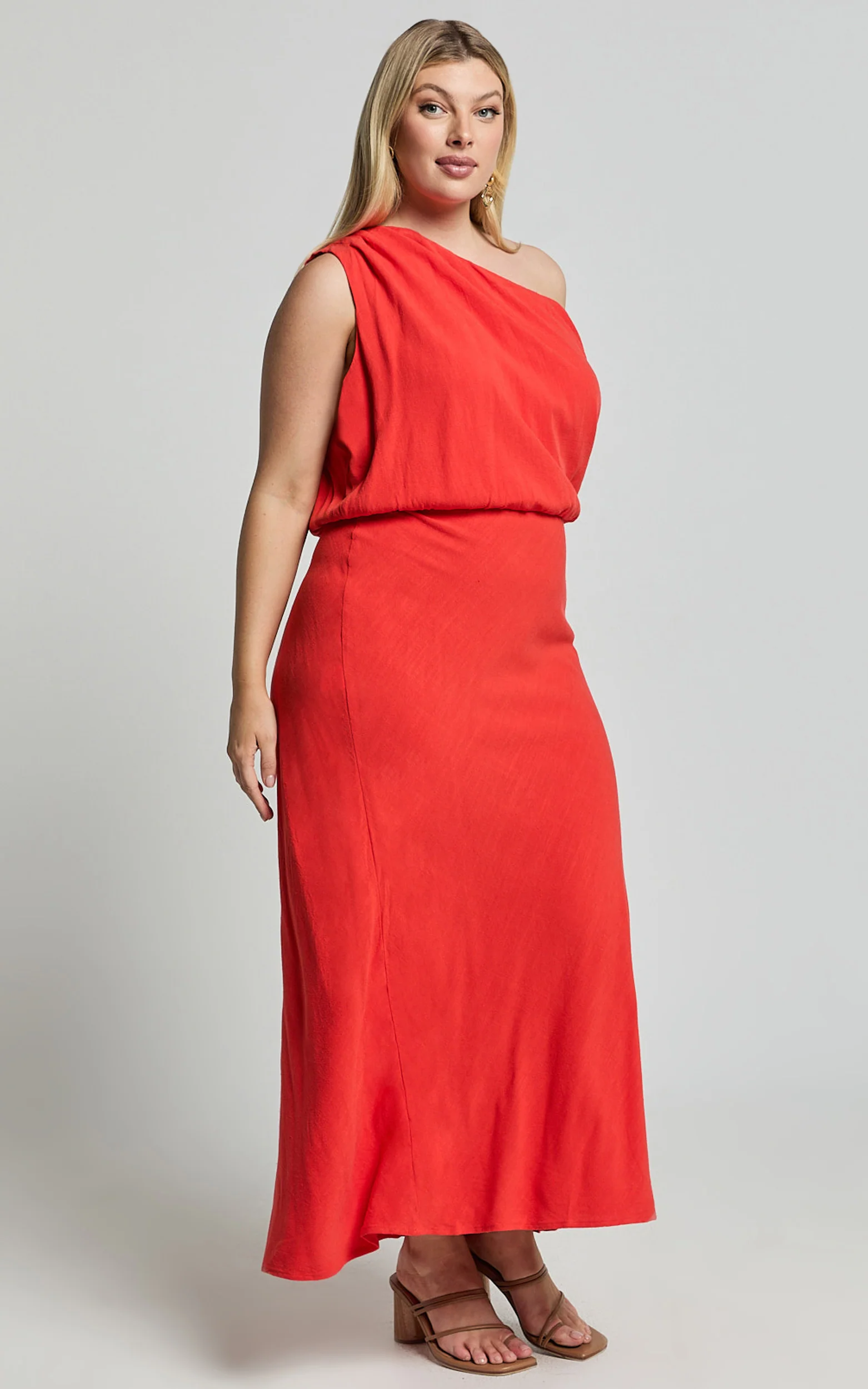 Jacqueline Midi Dress - Linen One Shoulder Dress in Sunset - Image 4