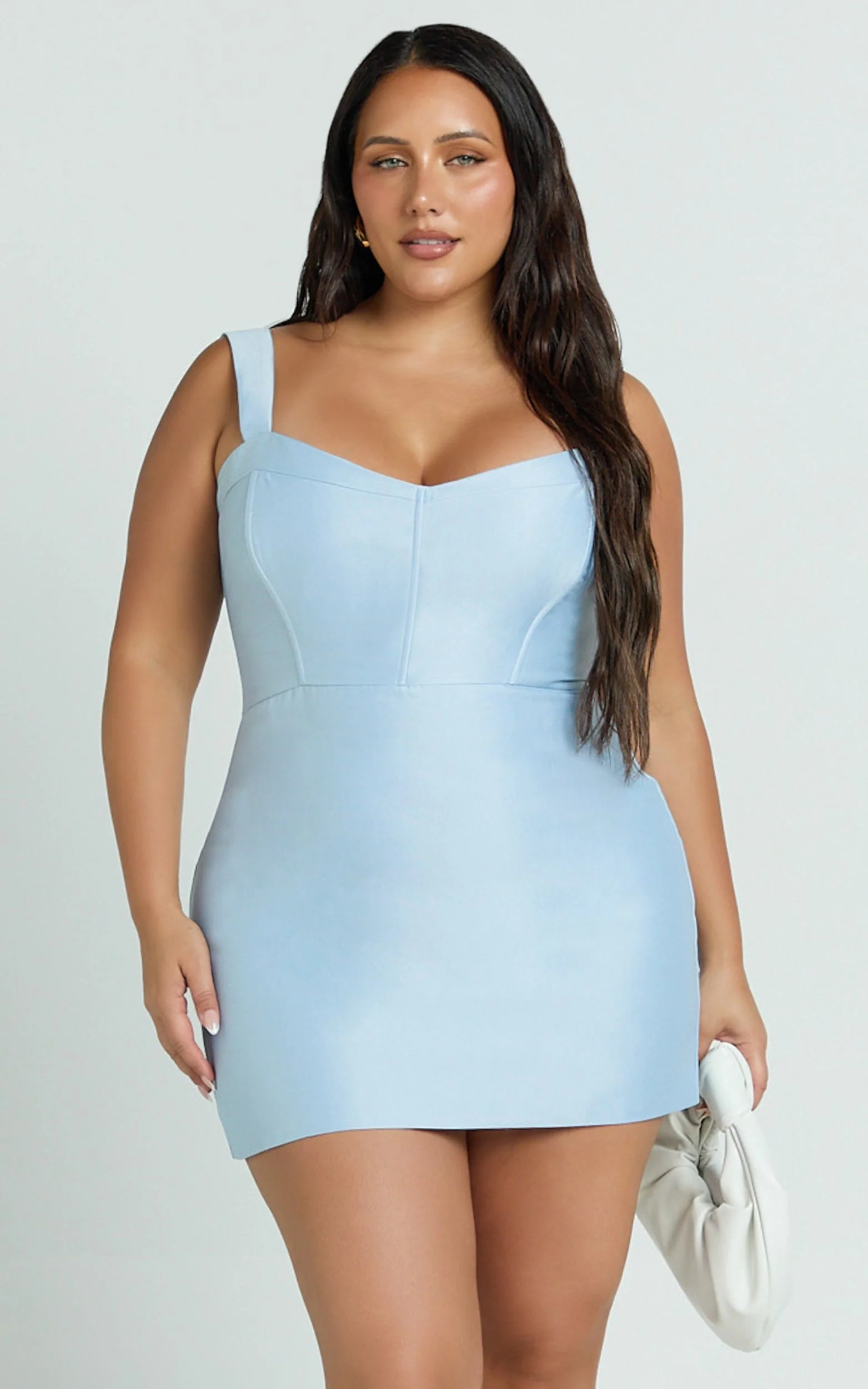 Janice Mini Dress - Square Neckline Dress in Blue - Image 2