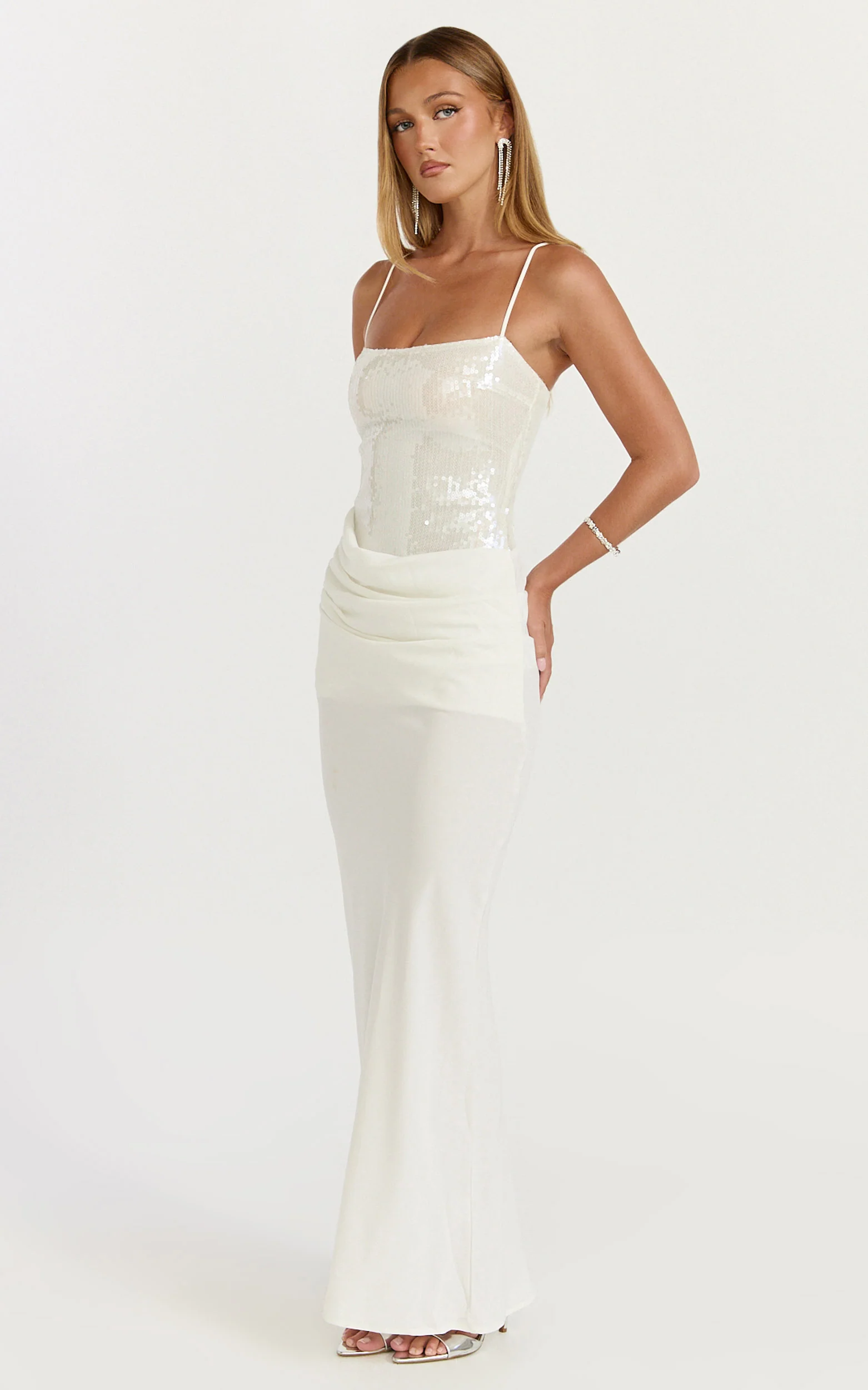 Jasmin Maxi Dress - Sequin Overlay Dress in White - Image 2